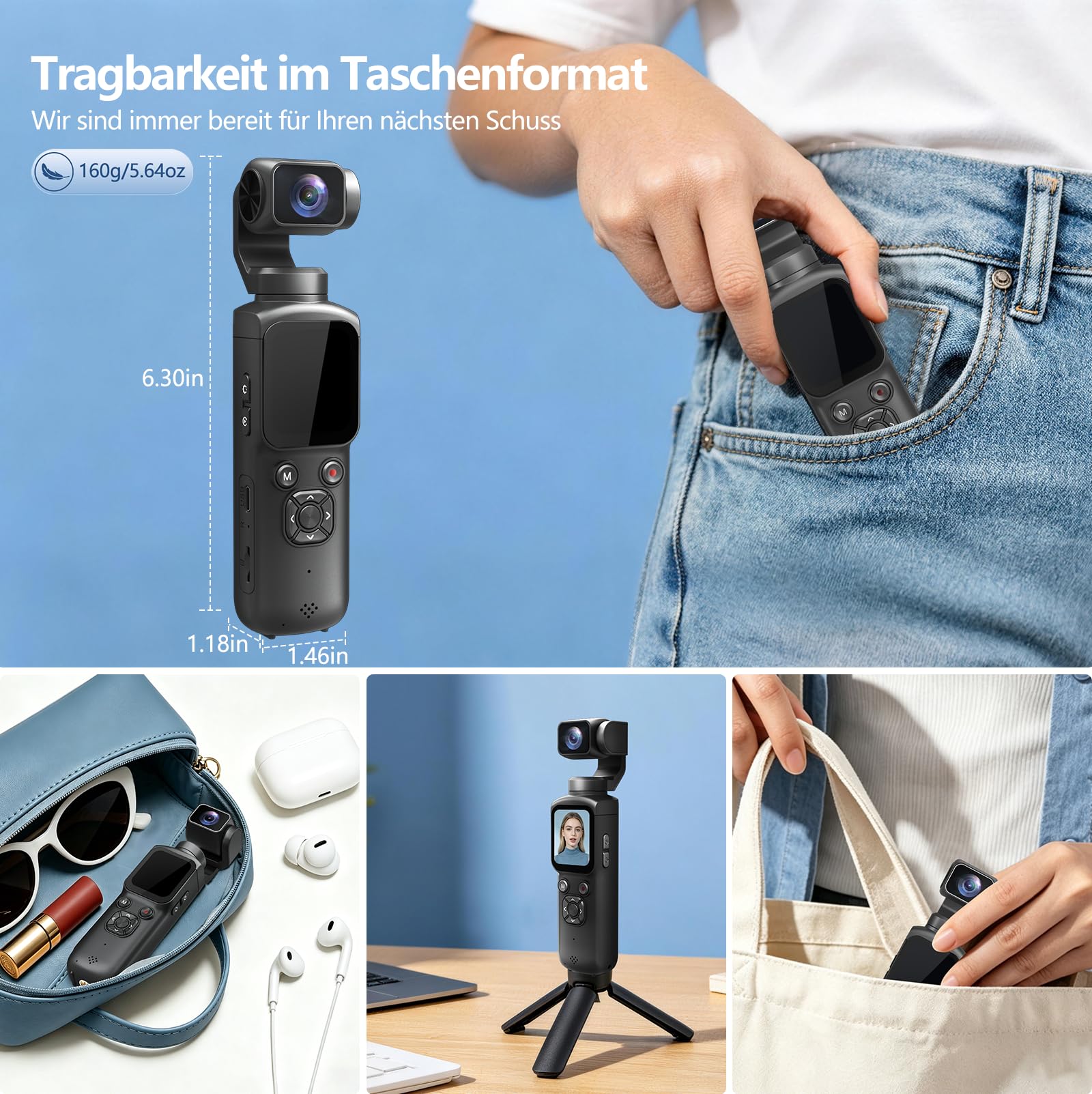 Vlog Kamera 4K, WLAN 75MP Vlogging Kamera, 1.72'' Touchscreen, schnelles Scharfstellen, Gesichtsverfolgung, Kleine Videokamera für Reisen, Outdoor Sport, mit Tripod, 16GB Karte, 2400mAh Akku
