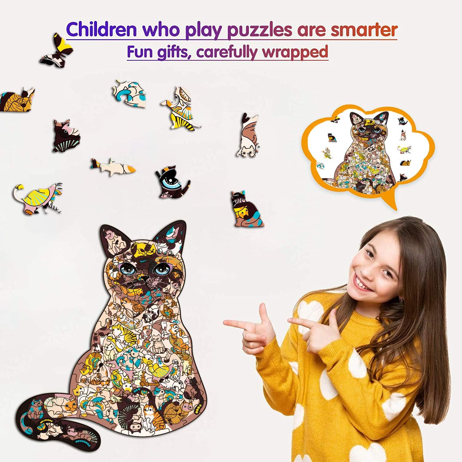Unique Wooden Jigsaw Puzzles for Adults - Cat Wooden Jigsaw Puzzles,Magic Wooden Jigsaw Puzzles Gifts for Adults and Kids(8.3x6.3in,105 Pieces): Toys & Games