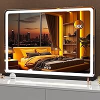 Vista 103 de Hasipu - Espejo de tocador con luces LED, espejo iluminado de maquillaje de 28 x 20 pulgadas, con 3 modos regulables, control por pantalla táctil