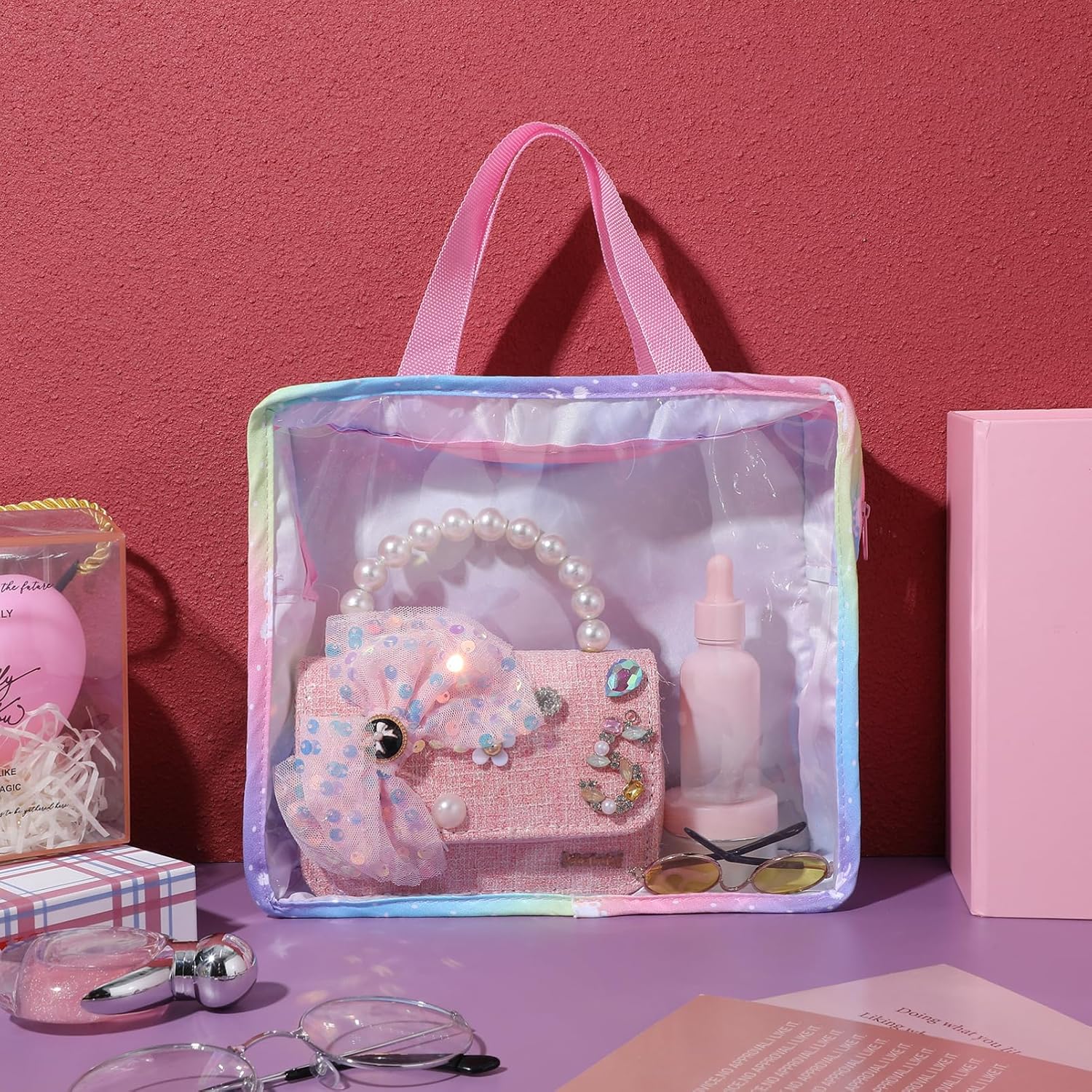 Gatuida Miniature Doll Clothes Storage Bag, Portable Unicorn Doll Accessories Pouch Tote Bag with Handle for Dollhouse Decoration, 9.64 x 8.66 x 3.14 Inch - Image 9