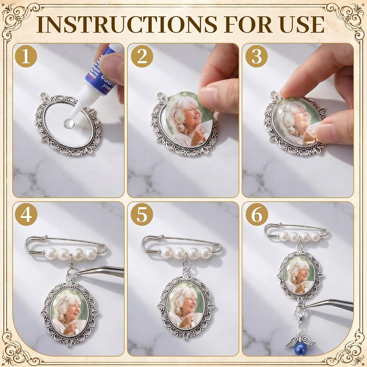 Memorial Photo Charm Pin Bulk Wedding Bouquet Keepsake Pins Graduation Tassel Photo Charm Grad Cap Decor Pearl Pin for Funeral Family Ceremony Bridal Boutonniere