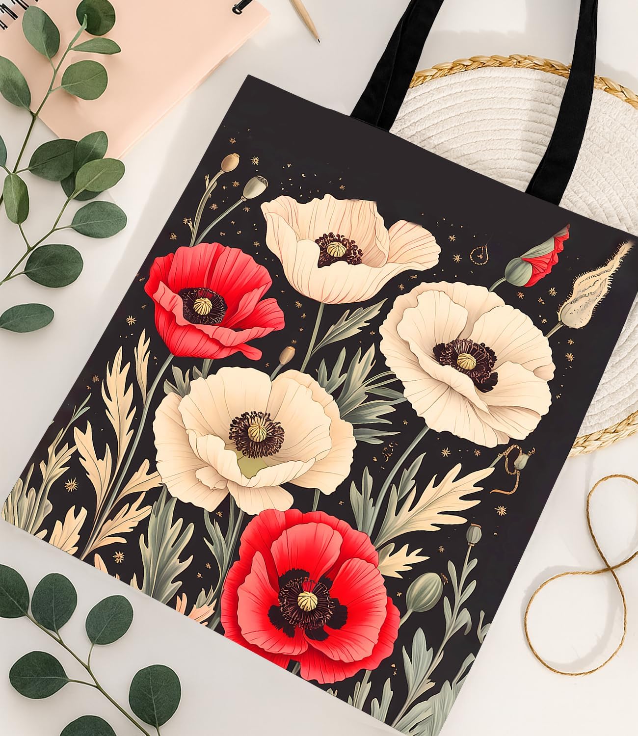 Aesthetic Floral Canvas Tote Bag for Women image 5