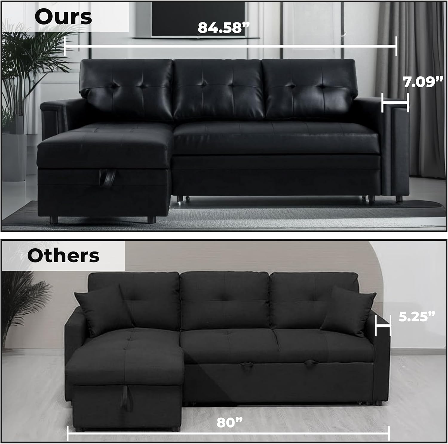 Naomi Home L-Shaped Sectional Sleeper Sofa with USB Ports - Convertible Pull-Out Bed, Ample Storage, Timeless Design, Durable Construction Black/Air Leather