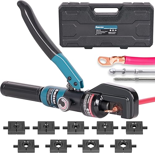 Miniatura 8 de AMZCNC Kit de herramientas de prensado hidráulico con 9 troqueles de cable de cobre estándar de Estados Unidos (12AWG a 20AWG) y troqueles de acero