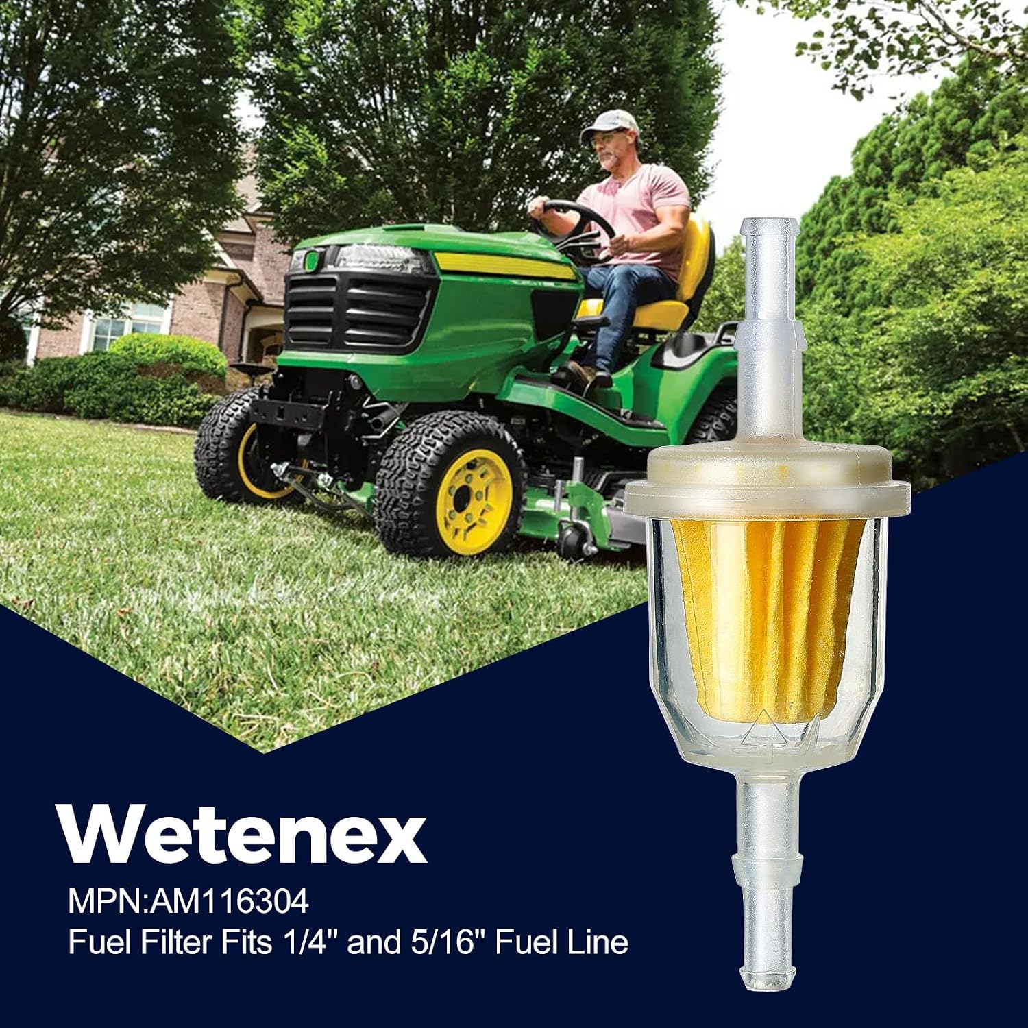 AM116304 Fuel Filter 25 050 22-S Compatible with John Dee-re 1/4 In and 5/16 In, InLine Fuel Filter Replacement for Kohl-er Lawn Mower Tractor, Replaces GY20709 21541500 38666 98021