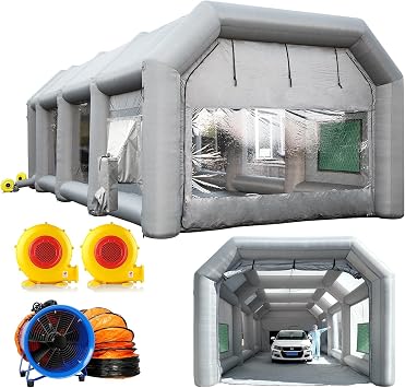 Sewinfla Professional Inflatable Paint Booth 33x16.5x11.5Ft with Air Extractor Device, Portable Spray Paint Booth with High Efficient Ventilation System for Cars, Auto Parts, Furnitures Painting