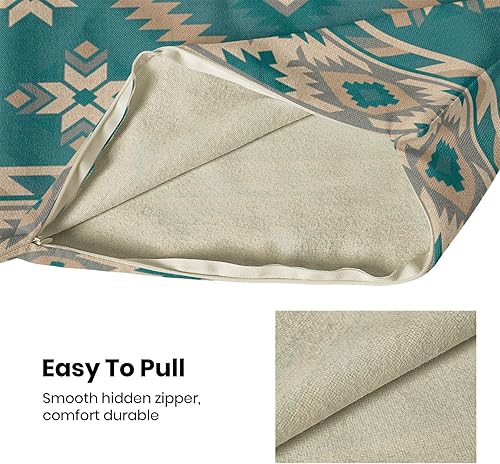 Miniatura 5 de CXMEIFLY Juego de 2 fundas de almohada estilo azteca bohemio de 18 x 18 pulgadas, color verde azulado y beige, decoración geométrica del suroeste