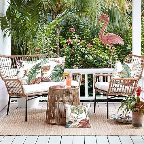 Miniatura 8 de Bonhause Juego de 4 fundas de almohada de hojas tropicales de 18 x 18 pulgadas, fundas decorativas de terciopelo suave con hojas de palmera verdes y