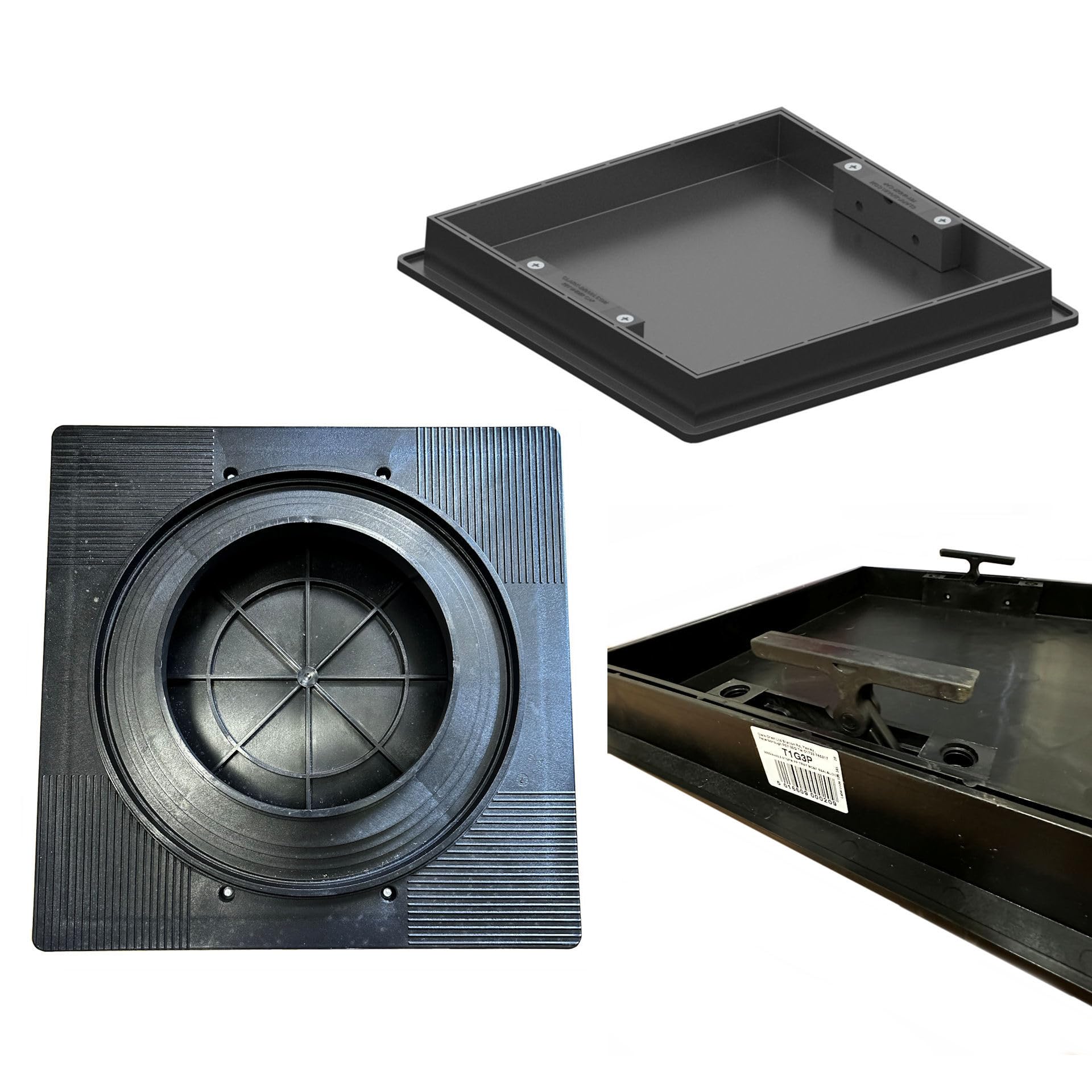 Clark Drain T1G3P 440mm (L) x 440mm (W) x 52mm (D) Overall Size Recessed Square to Round Manhole Cover to Suite risers from 220mm to 300mm Locked and Sealed with Built in Handles