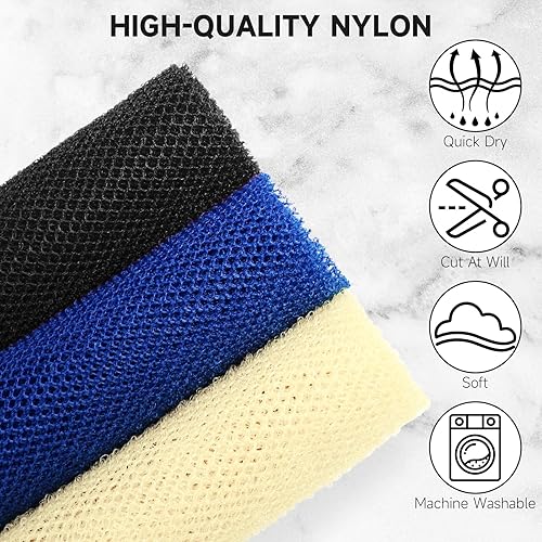 Miniatura 3 de Metene Red exfoliante africana de 3 piezas, tela de red africana colorida, esponja africana larga para uso en la ducha, paño de lavado de ducha para