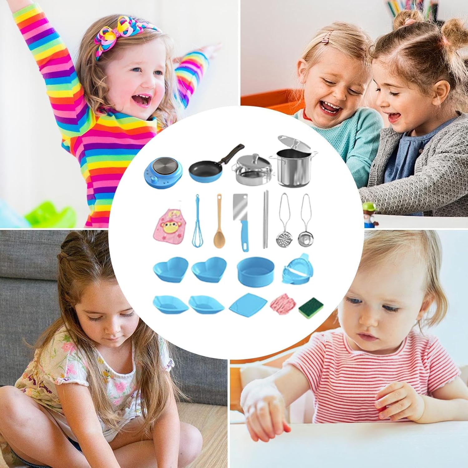 Kids Kitchen Play Set 22 Pieces - Real Cooking Game for Boys and Girls, Toy Kitchen Accessories, for Fine Motor Skills Development