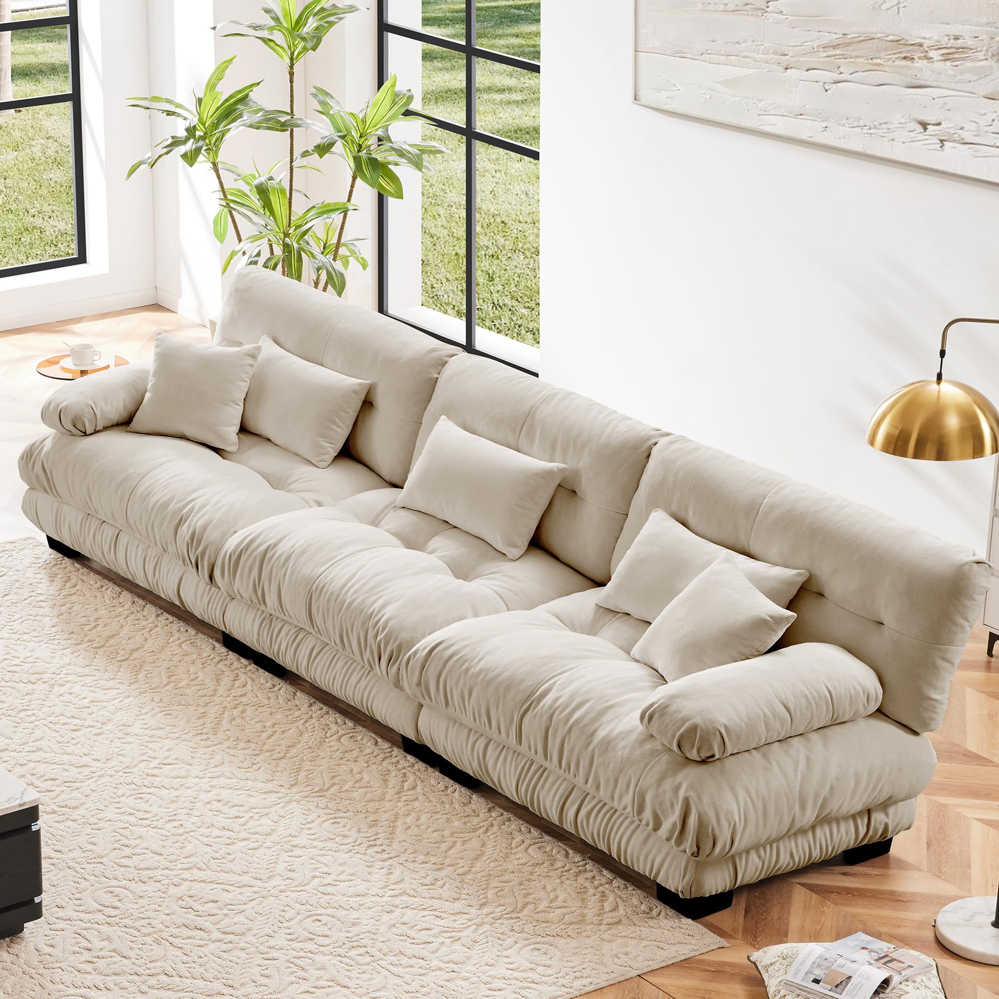 Modular Sectional Sofa, 133.8" Oversized 3 Seater Sofa with 5 Pillows, Deep Seat Long Sofa, Chenille Comfy Soft Cloud Couch for Living Room (Light