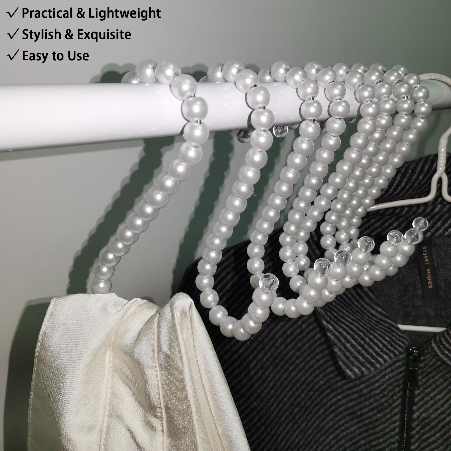 ULWSKY 10Pcs Pearl Hanging S Hooks,Kids Room Decoration Hook,Stylish Beads White Ornament S Hook,for Closets,Cloakroom Wardrobe, Decoration Clothing&Bag Shop, Shopping Mall