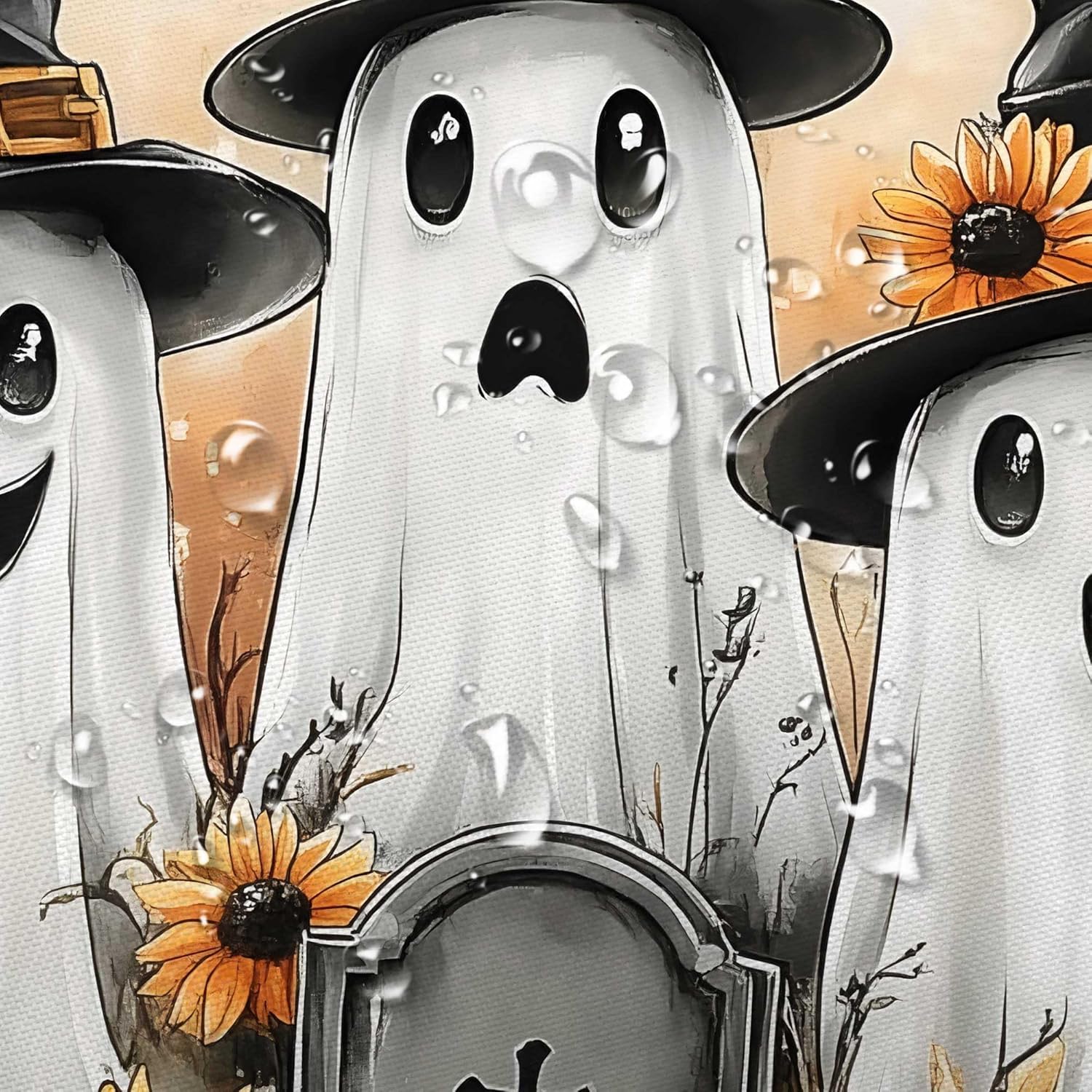 Halloween Shower Curtain Cute Funny Ghost Pumpkin in Flower Shower Curtains Fall Rustic Watercolor Autumn Bathroom Bathtubs Decor Set with Hooks 69x75 Inch