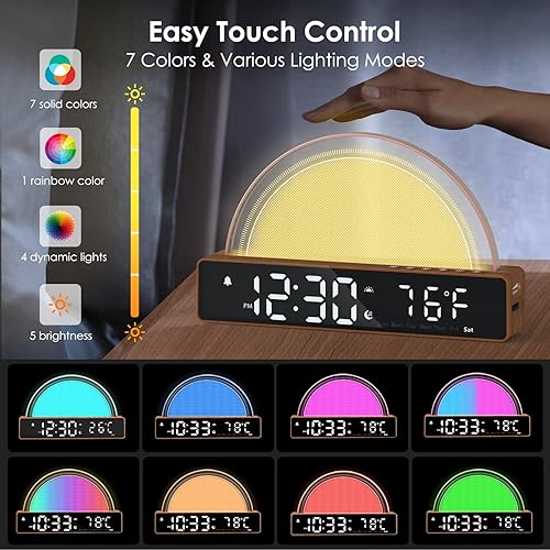 Miniatura 4 de Sunrise Alarm Clock, Wake Up Light Dawn Simulator, Bedside Lamp Color Night Light with USB Charger, Sleep Aid, Loud Sunlight Alarm Clock for Heavy