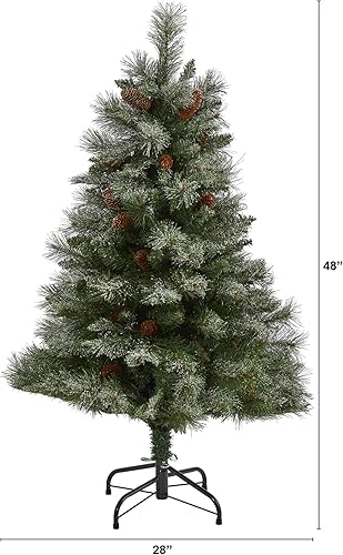 Miniatura 2 de Nearly Natural Árbol de Navidad artificial de pino de montaña de los Alpes franceses nevados de 4 pies con 237 ramas flexibles y piñas