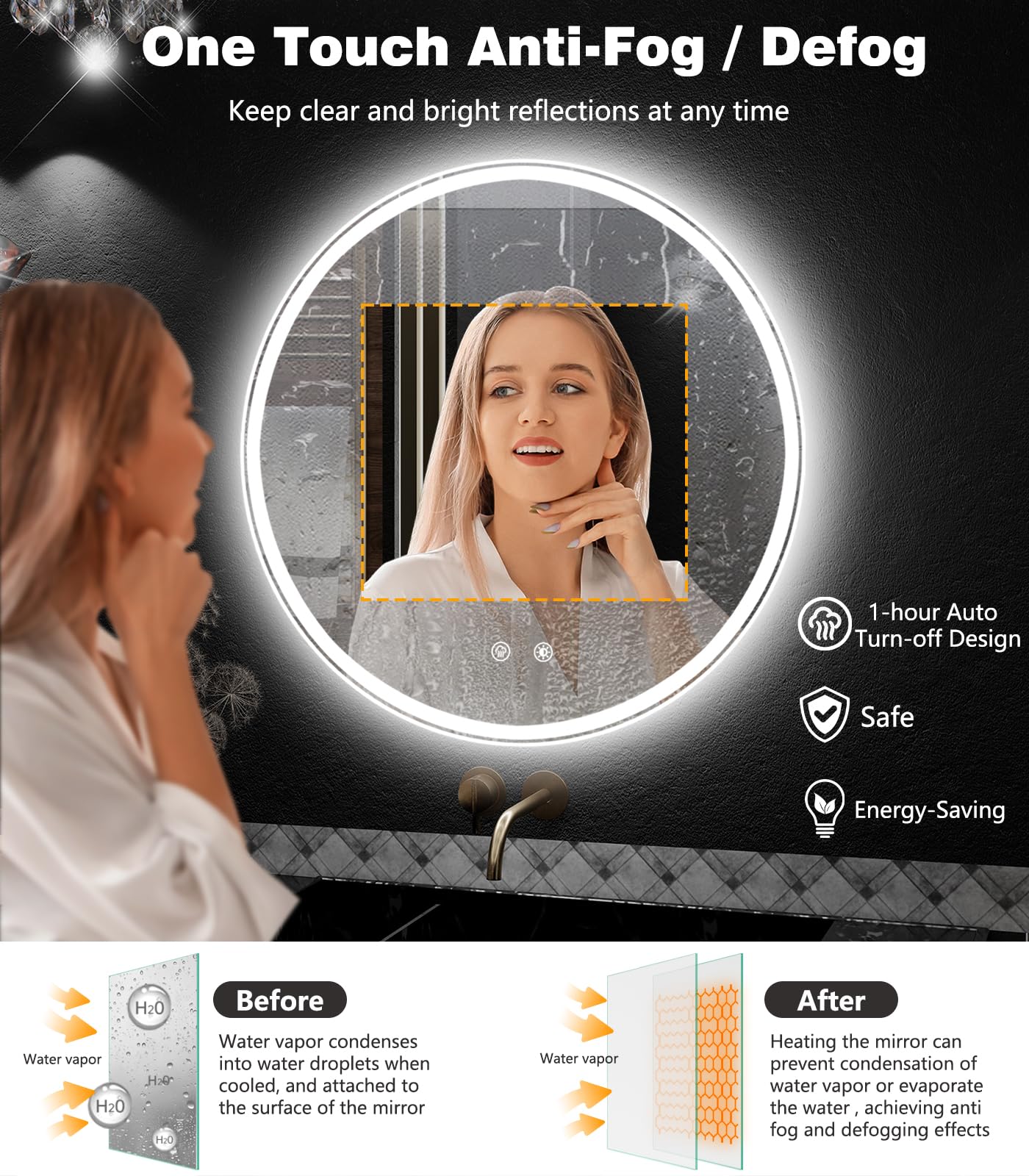 24 Inch LED Bathroom Mirror Round Vanity Mirror with Lights Dimmable 3 Color Change Backlit Front Lit 4MM — view 5