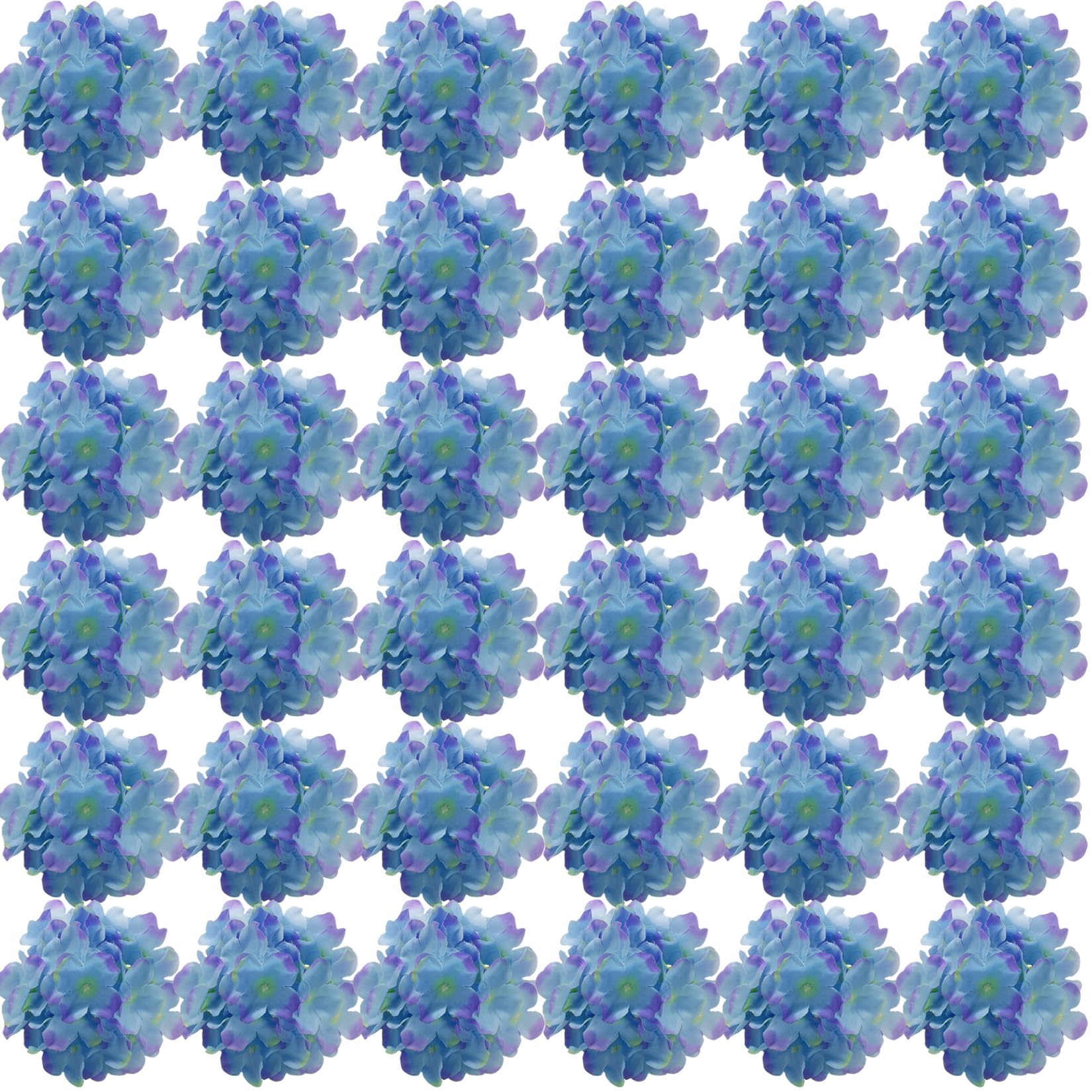 FagusHome 35 Pcs Silk Hydrangea Heads Artificial Flowers Heads with Stems Fake Hydrangea Flowers Head Diameter 7 Inches for Home Wedding Décor (Blue Purple)