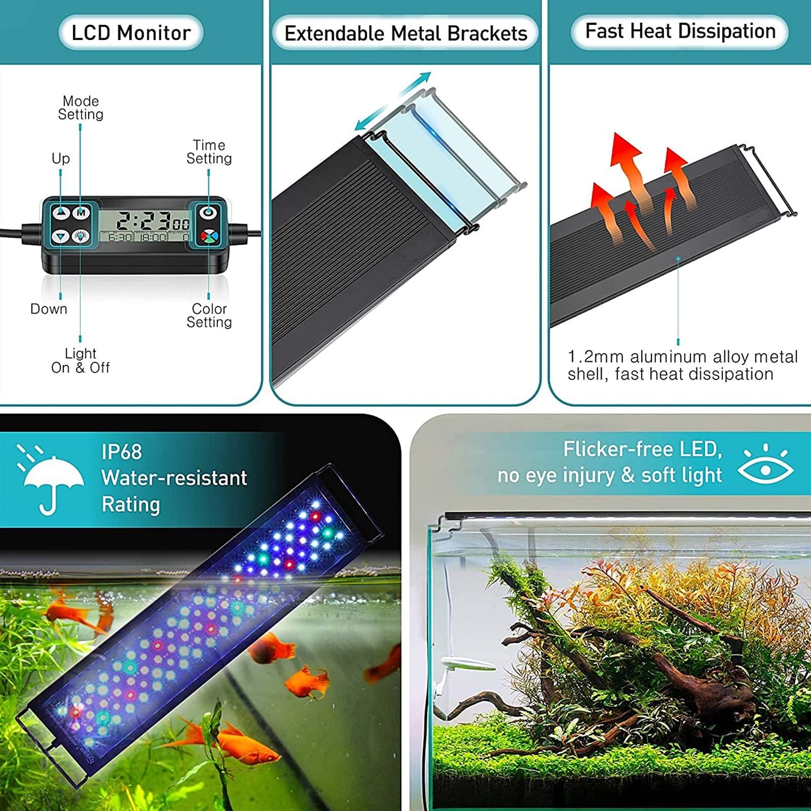Luci Piscina 60/75 / 90 cm LED WRGB Luce di acquario con timer impermeabile serbatoio di pesce leggero lampada sott'acqua acquario decor illuminazione luci piantate Subacquee Luci (Size : 75CM)