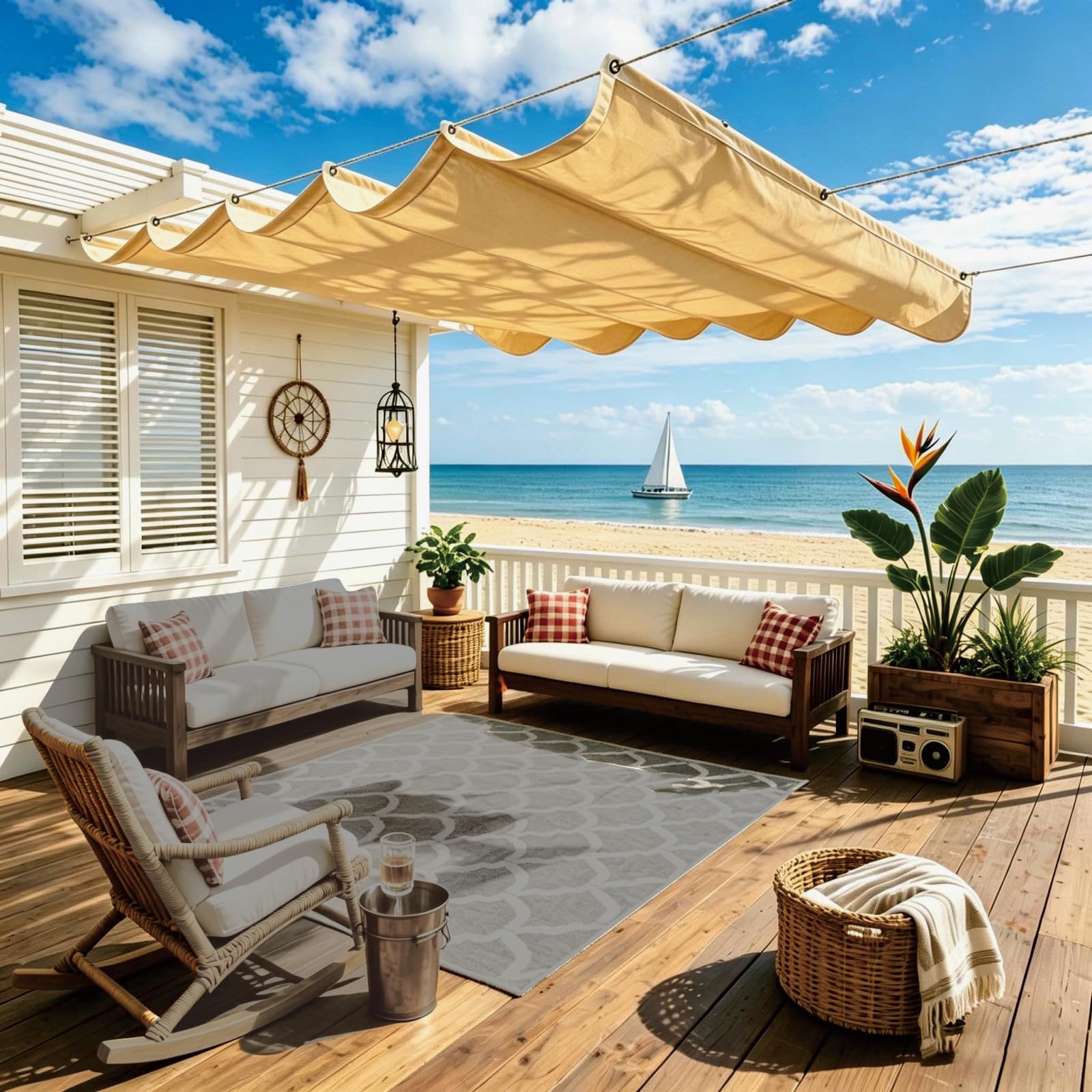 Toile ombrage rétractable pour terrasse et grands jardins jaune sable