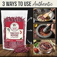 Vista 6 de Auténticos chiles rojos tailandeses, bolsa de 5 oz, chiles rojos enteros picantes genuinos, secados frescos para cocinar comidas asiáticas