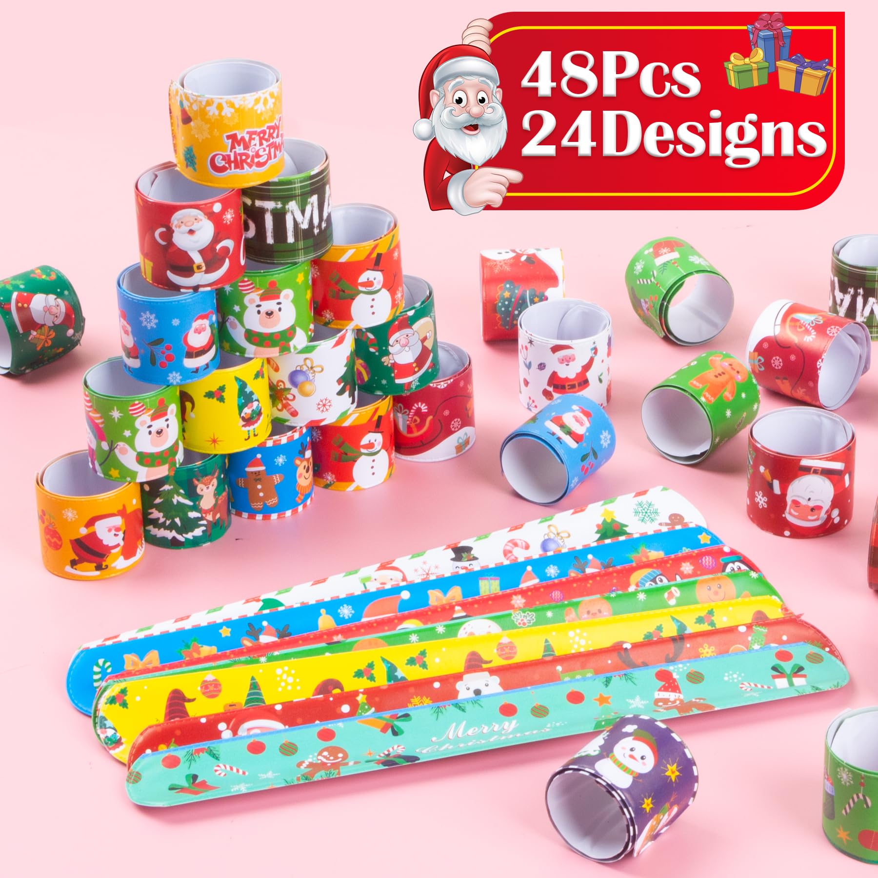 RICEDUO Christmas Snap Bracelet for Kids, 48 Pieces, 24 Colorful Styles - Image 2