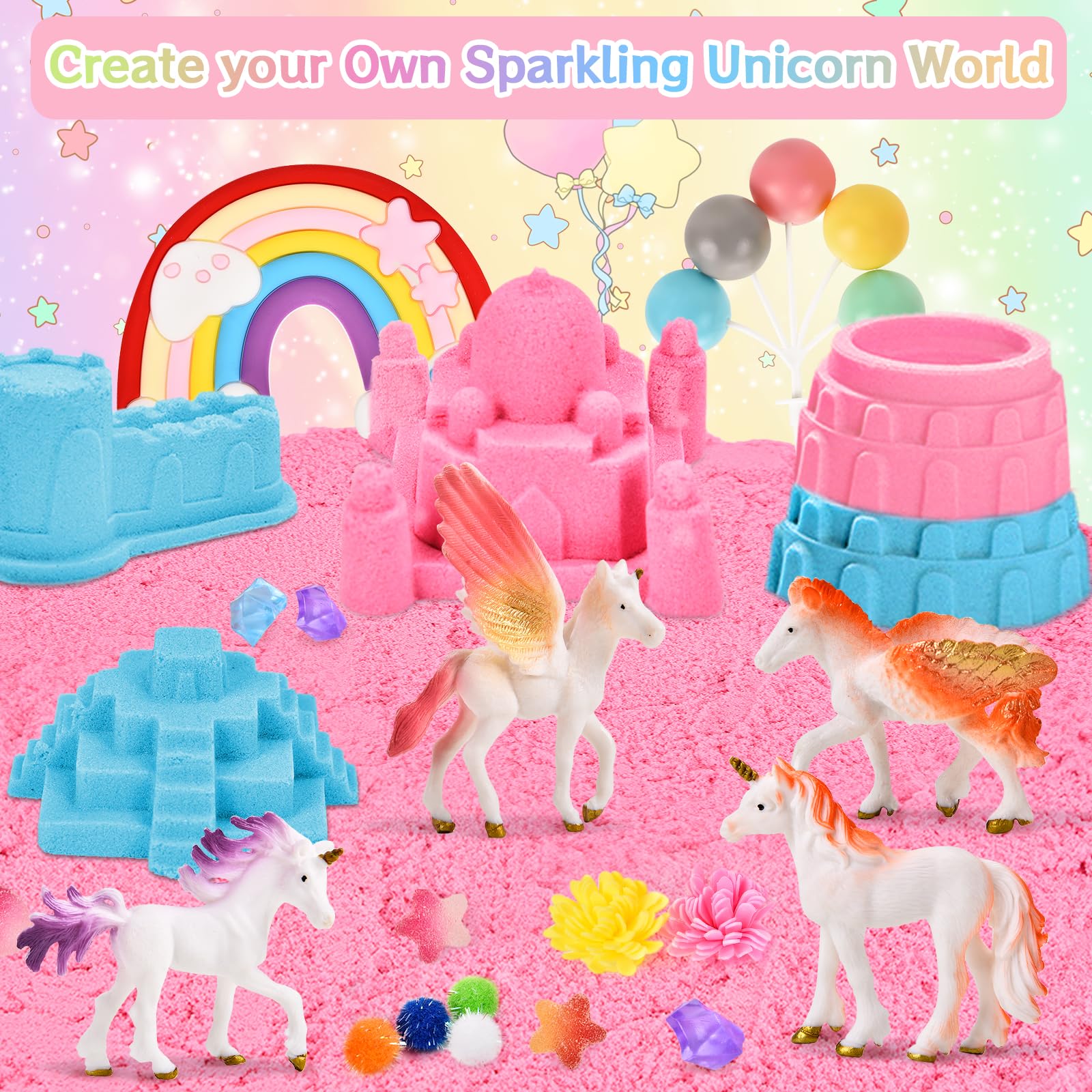 Set De Arena Mágica Unicornio – 1.1 Kg De Arena De Colores, Moldes De Castillo, Helado Y Accesorios, En Caja De Almacenamiento – Regalo Creativo Para Niñas