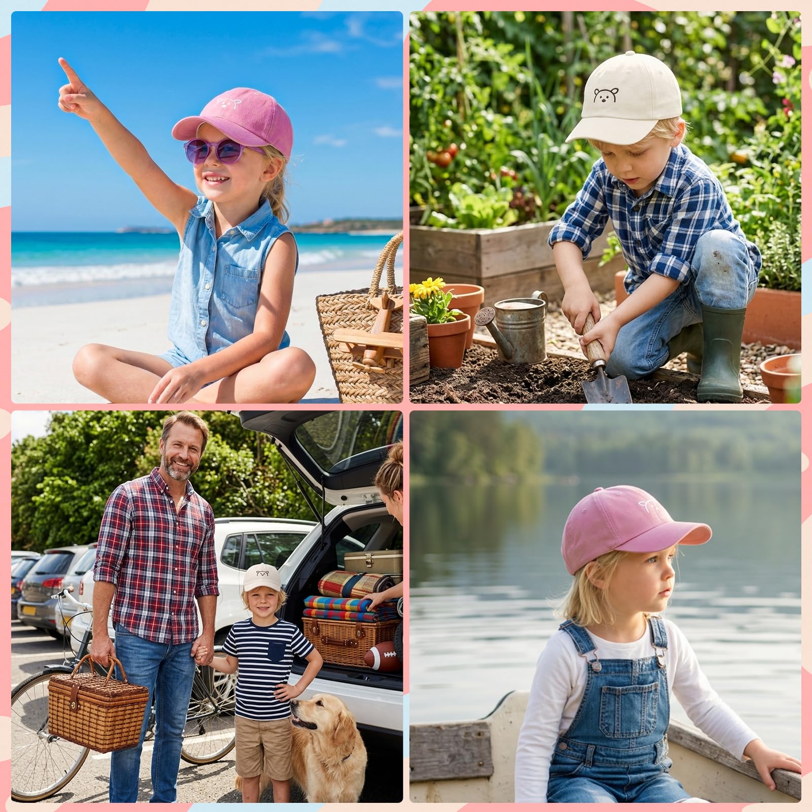 2 Paar Baby Kinder Baseball Cap, Verstellbar Sonnenhut Baby Kappe für 2–6 Jahre Junge Mädchen, Snapback Baumwolle Baseballmütze with Bärenmuster Kleinkind Sonnenhut