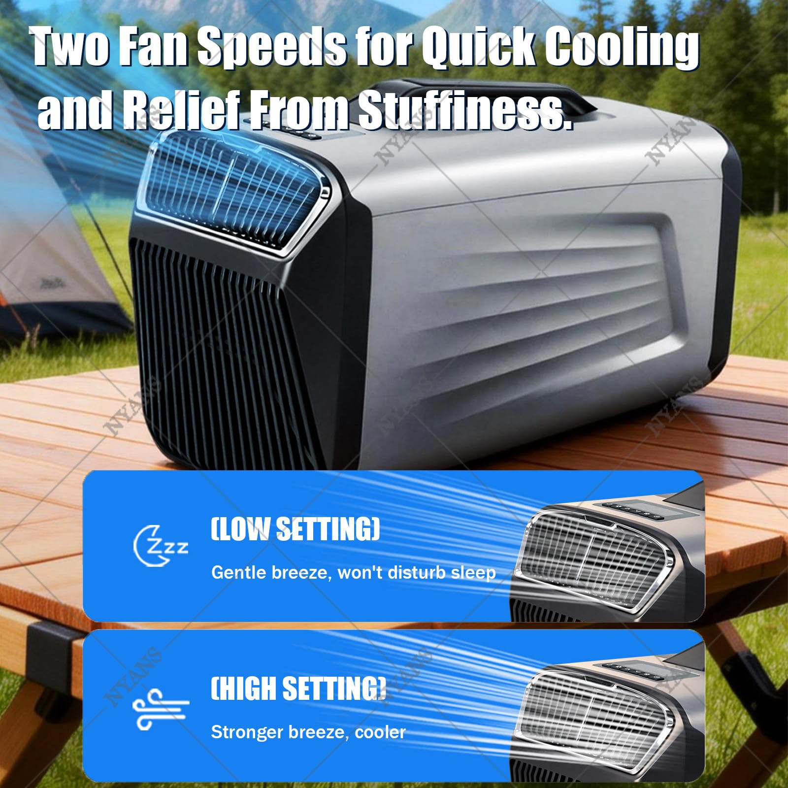 NYANS Condizionatore d'Aria Portatile da 5200 BTU per Campeggio, 400W, a Risparmio Energetico, con Telecomando, Raffreddamento Rapido per Camper, Tenda, Barca e Pesca 12V/220V-Gray