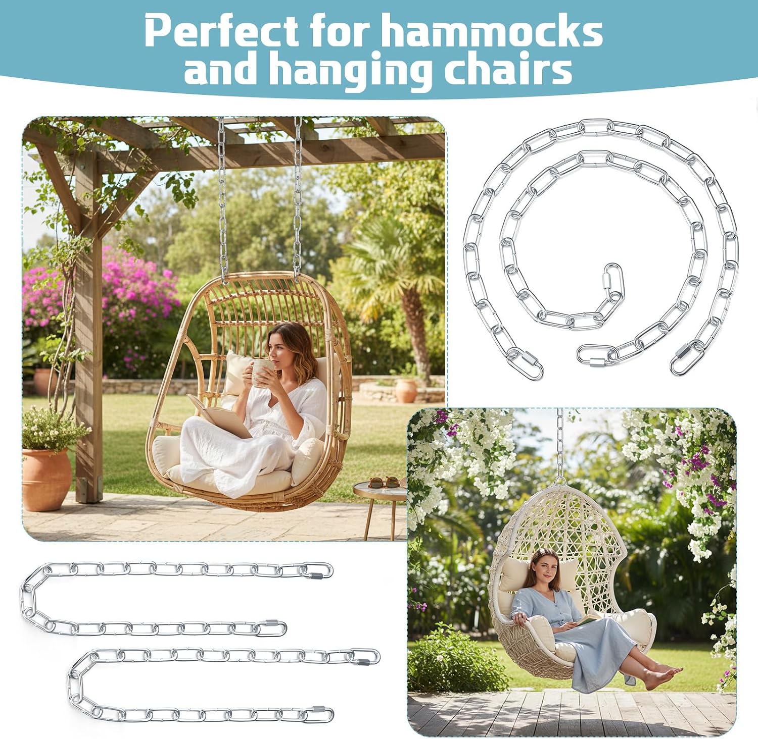 Frienda 2 Pack 29 Inch Heavy Duty Hanging Chain, 1500 Lbs Capacity, Zinc-Plated Steel Chains with M5 Quick Links, Rustproof & Burr-Free Extension Chains for Swings, Chairs, Punching Bags