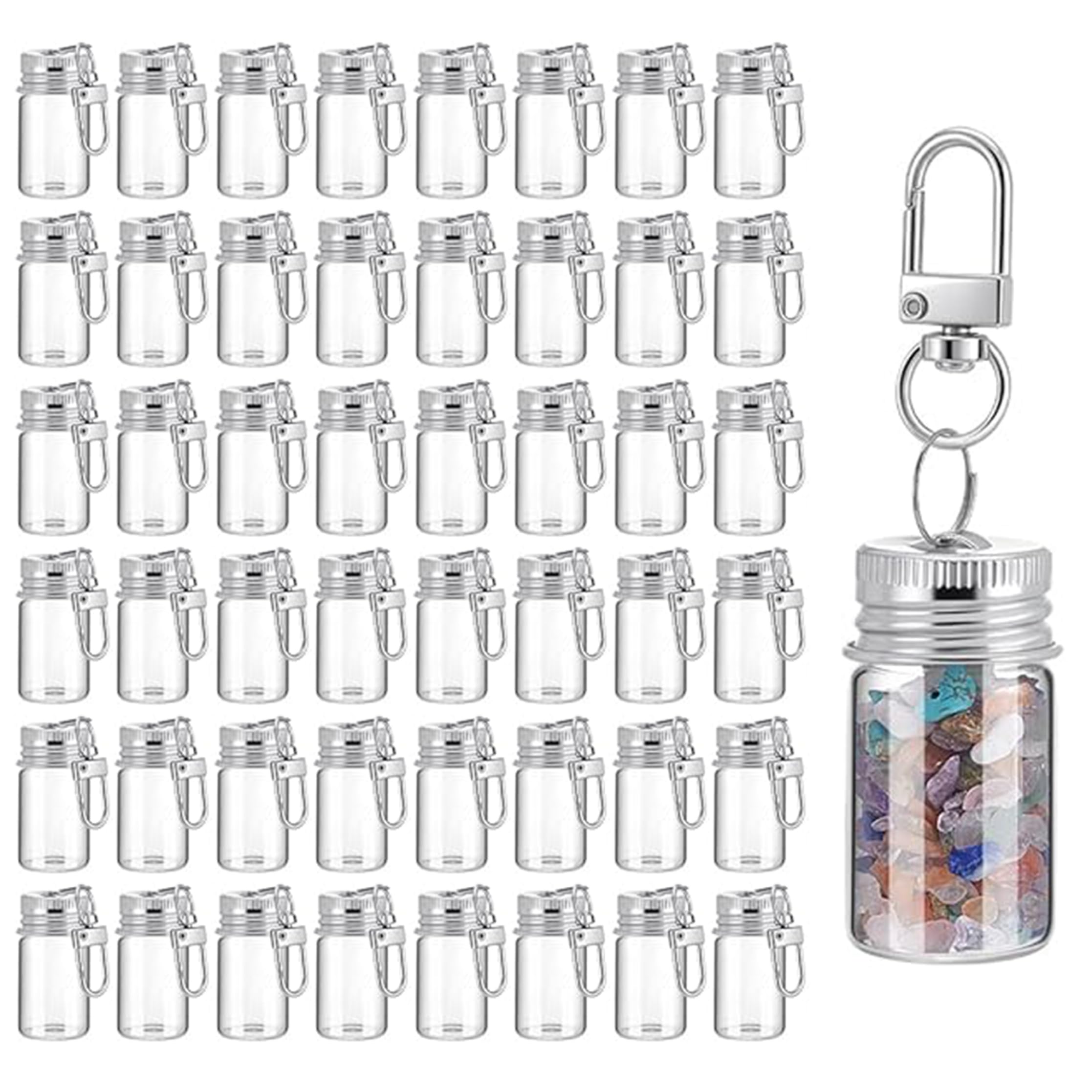 Petits récipients anti-fuite 22x40mm en verre transparent avec attaches métalliques