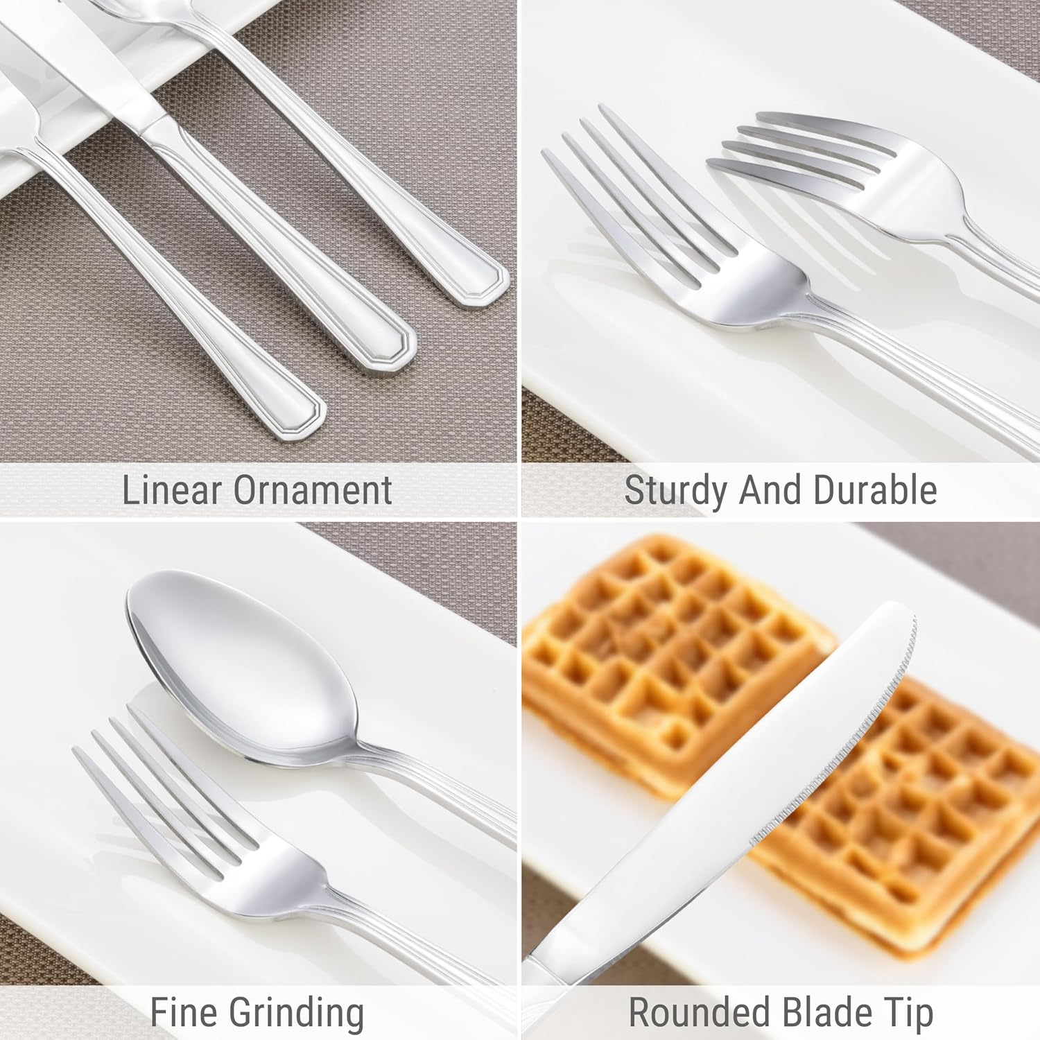 Elegant Design Flatware, Silverware Set for 4 persons, 20 Piece - Spoons, Forks, and Knives 18/10 Stainless Steel, Dishwasher Safe