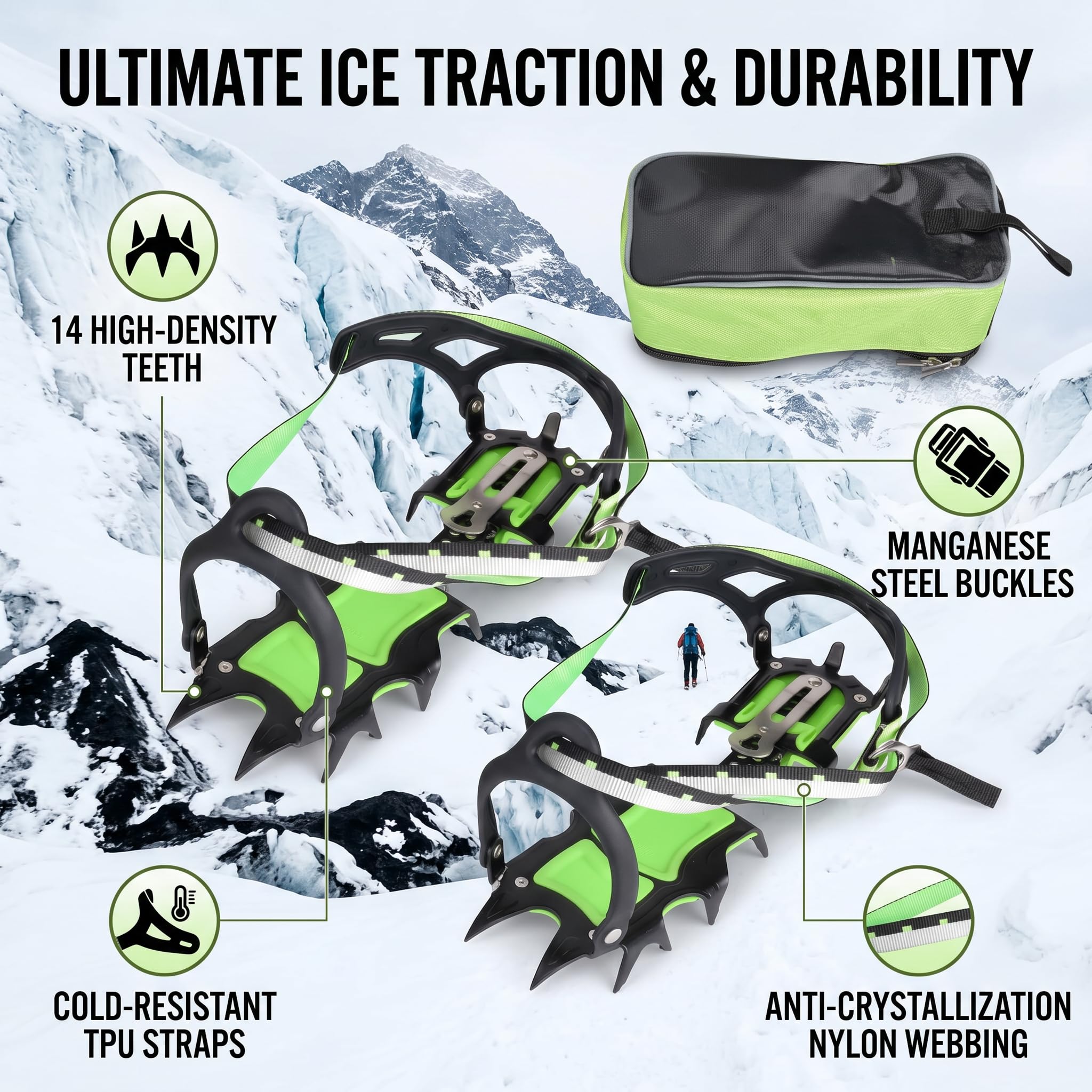 RiToEasysports 1 paire de crampons de traction à 14 crampons pour la randonnée, la pêche, le jogging, l'alpinisme, la marche