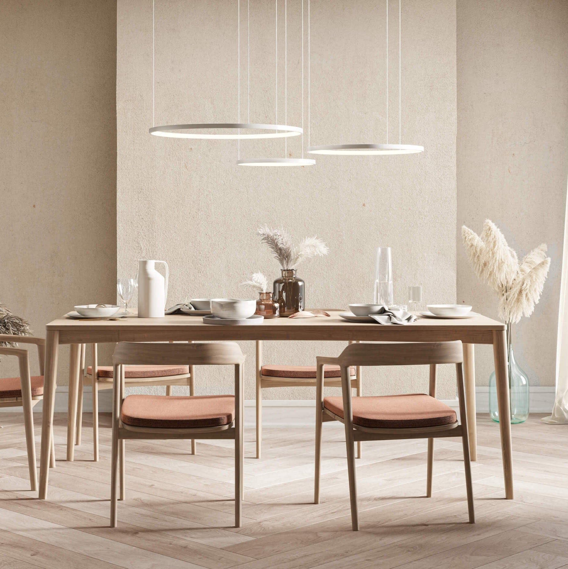 NEONA CAECILIA LED Pendelleuchte dimmbar mit Fernbedienung – 3-Ring Hängeleuchte warmweiß bis kaltweiß, Memory-Funktion, Aluminium, Ø 70/55/40 cm, höhenverstellbar, 3 Jahre Garantie (Weiß)