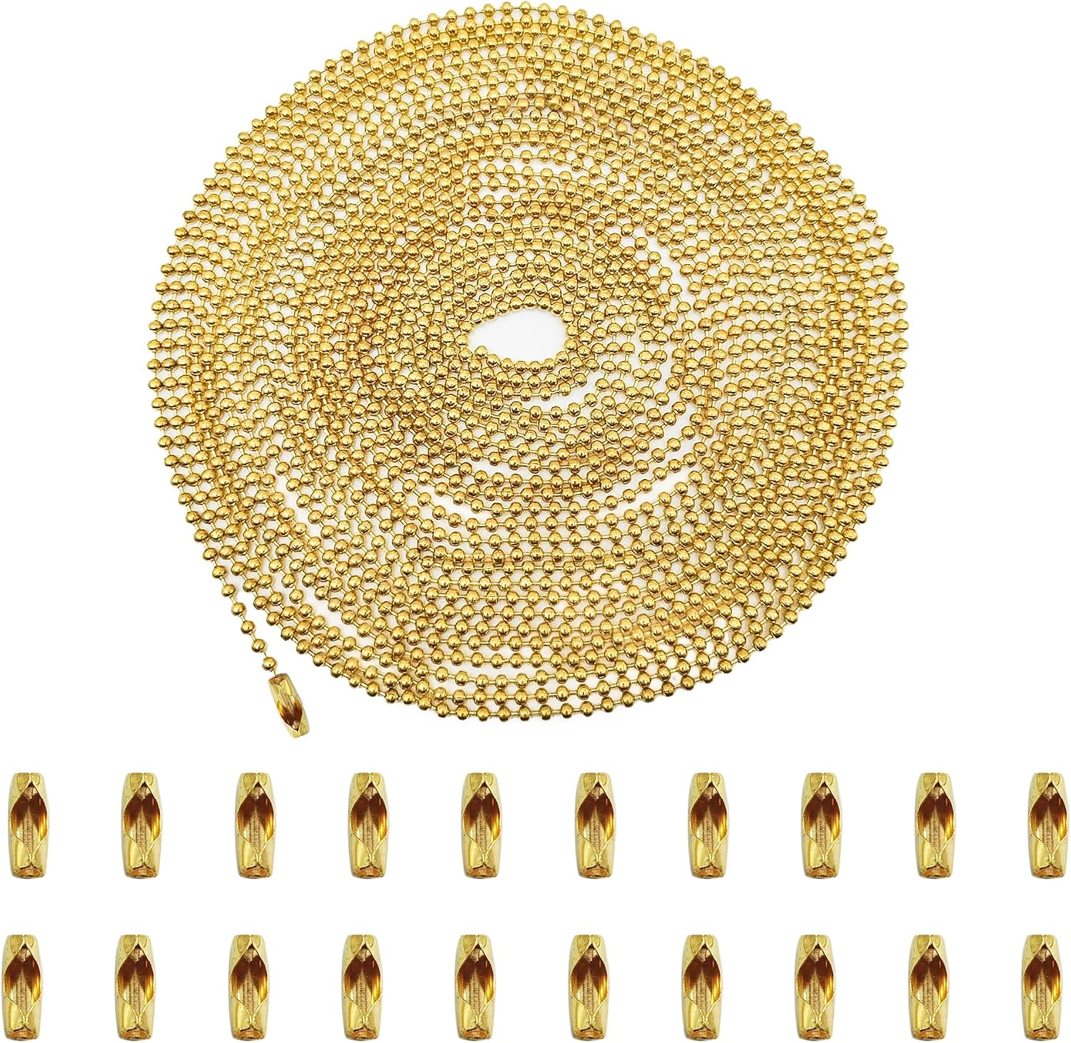 33 Feet Ball Chain Necklace, 2.4mm Ball Bead Chain with 30 Pieces Connectors Clasps,Metal Ball Chain for Dog Tag, Ceiling Fan Pull Chain Extender, Jewelry Making Kit, DIY Crafts (Gold)