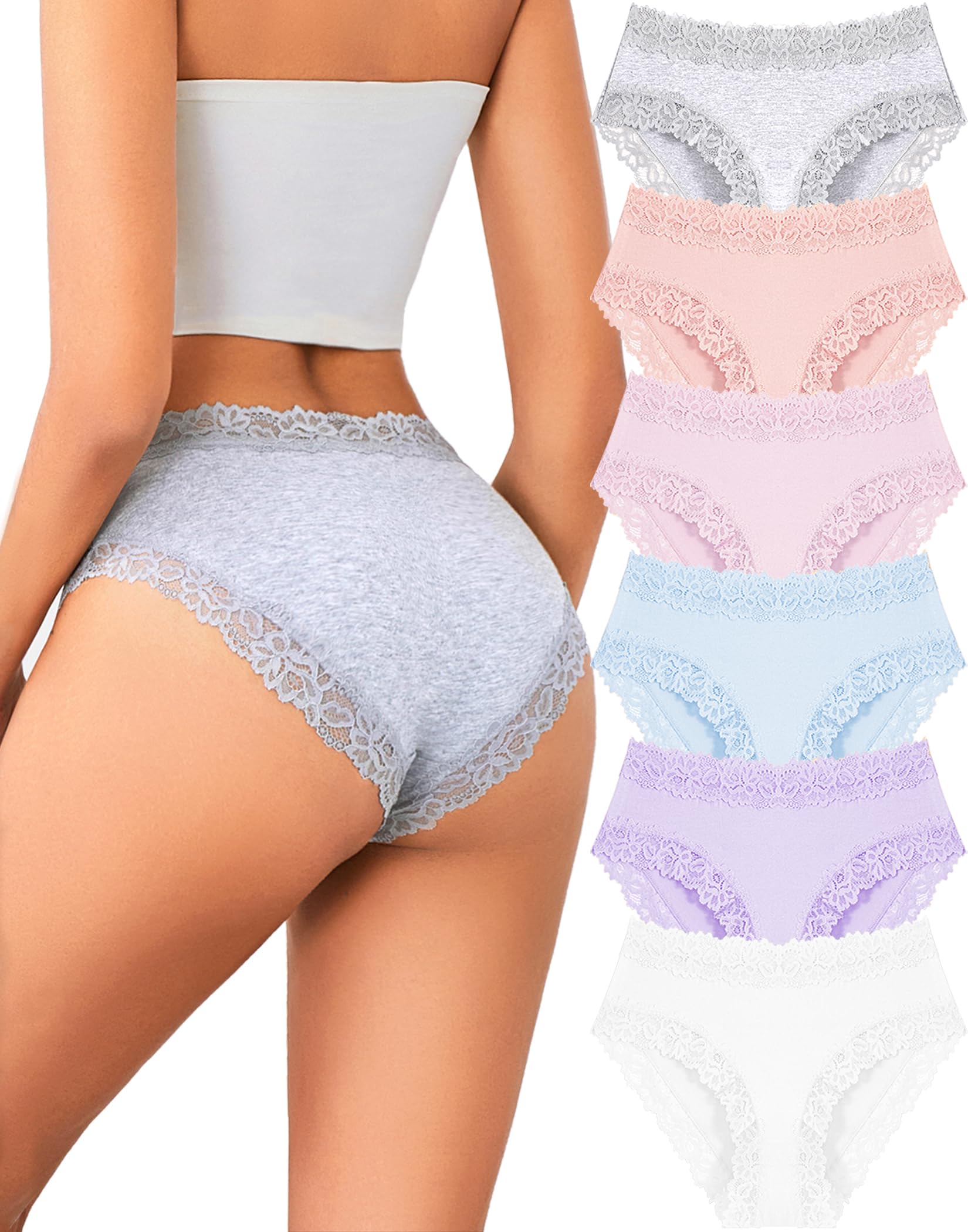 Womens Cotton Underwear Cheeky Bikini Panties Sexy Lace Briefs Soft Stretch Lingerie for Ladies Underwear Pack 6