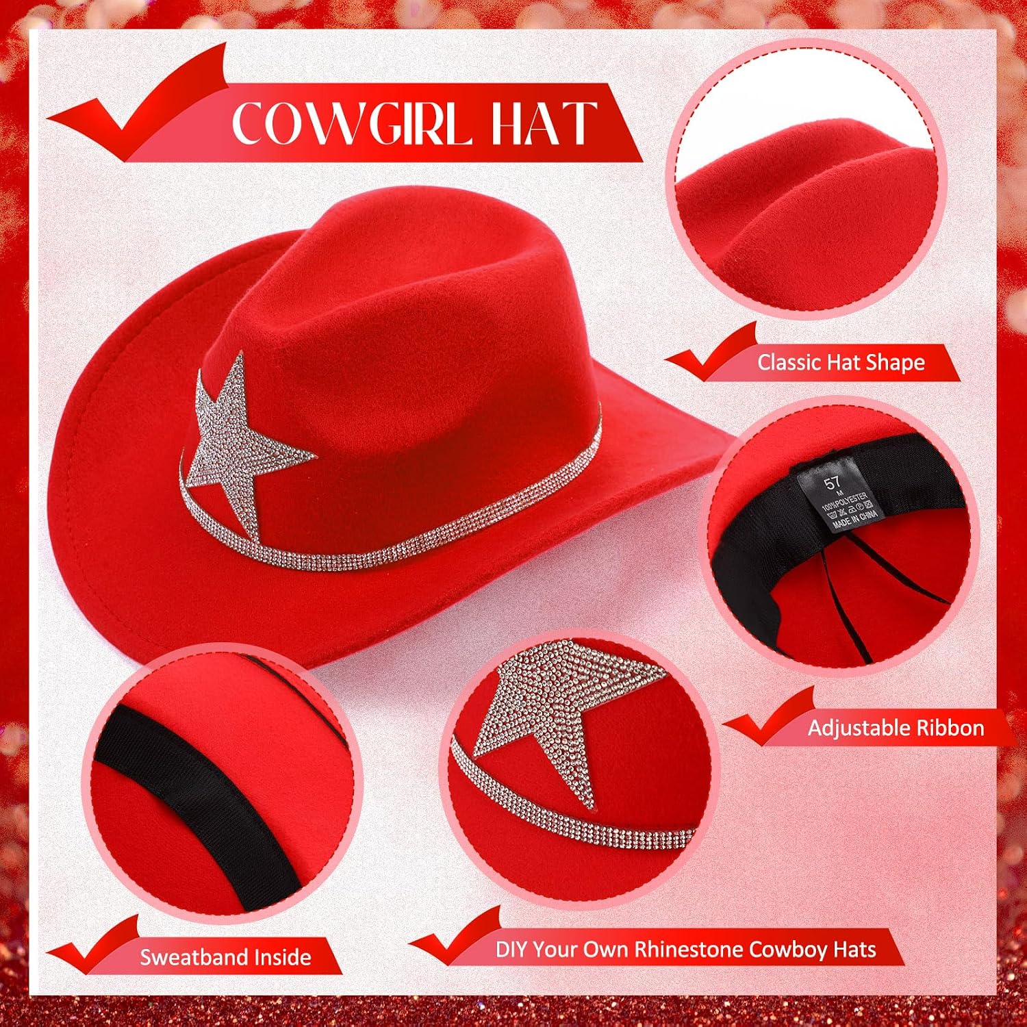 Tiamon Western Costume Accessories for Women Cowgirl Tassels Fringe Vest Cowboy Hat Rhinestone Earrings Glasses Paisley