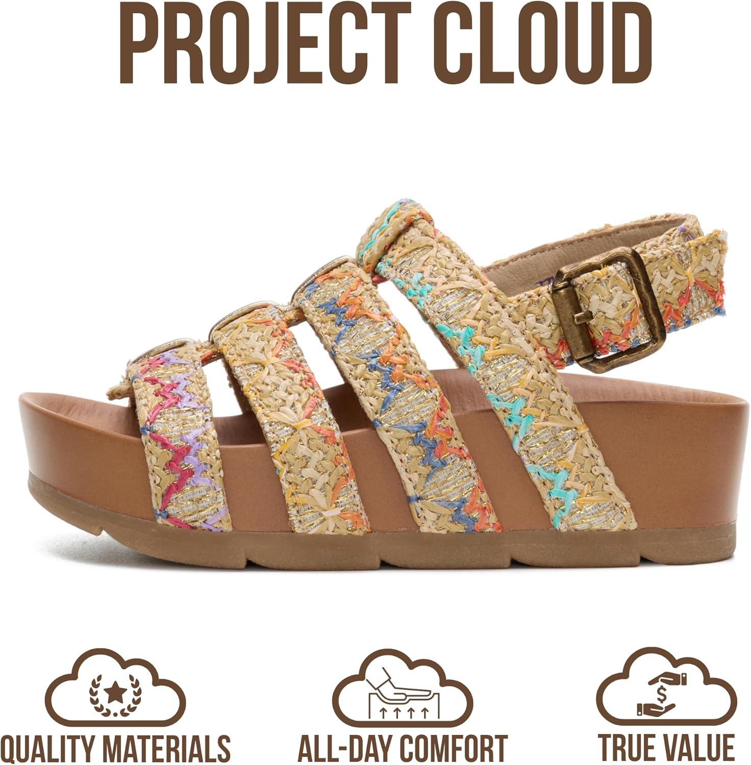Project Cloud Kids Sandals for Girls - Girls Sandals with Adjustable Buckle Closure, Comfortable Plush & Soft Insole w/Wedge Design Non-Slip Outsole