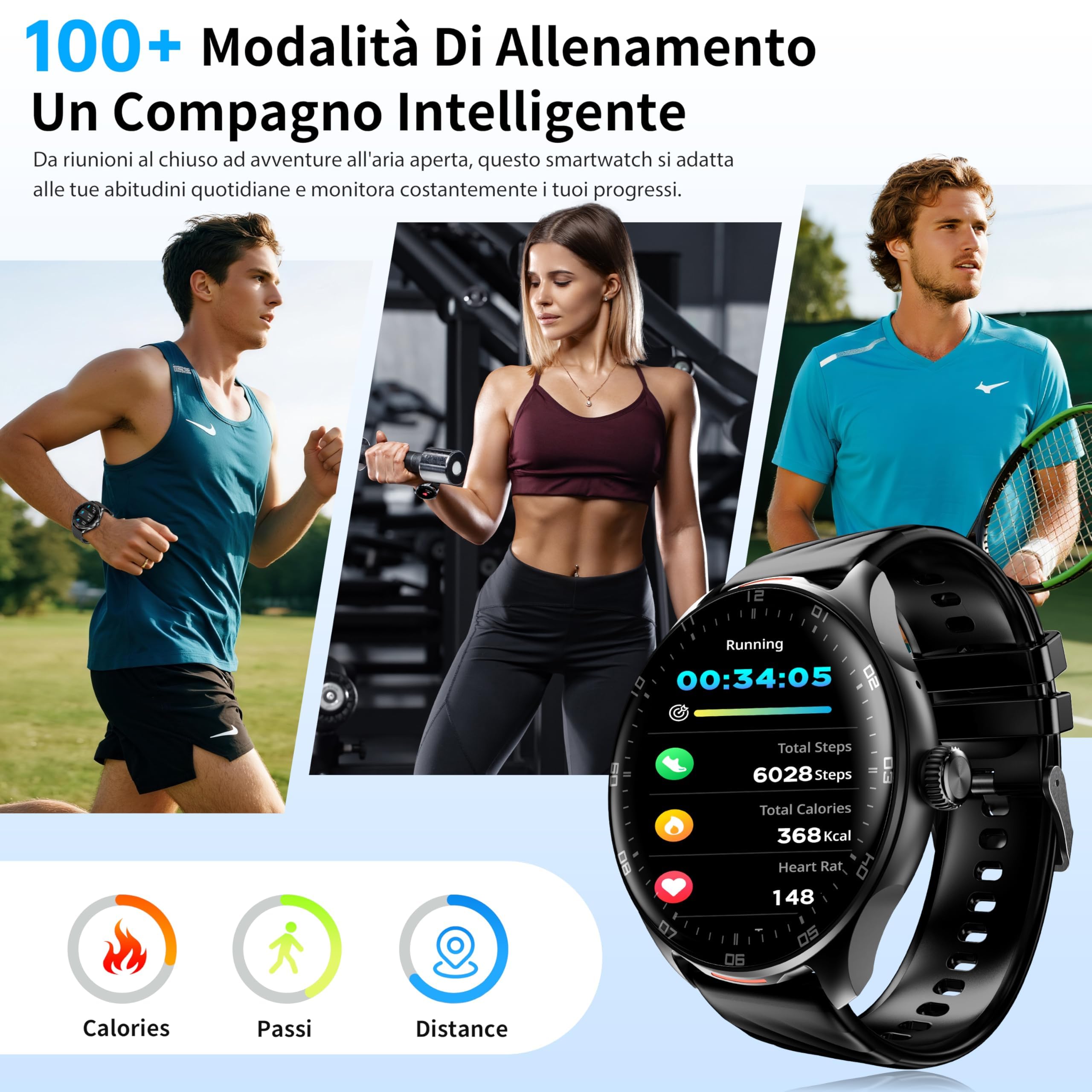 OUKITEL Smartwatch Uomo Donna, 1.39" Orologio Smartwatch con Effettua/Risposta Chiamate, 100+Modalità Sportive Impermeabile IP68, Smart Watch con Monitoraggio del Sonno/SpO2/Contapassi per IOS/Android