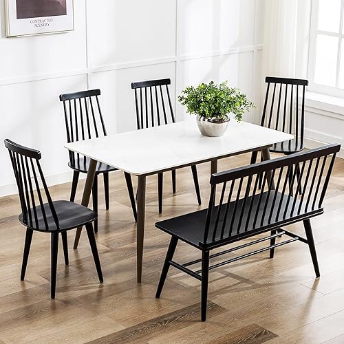 Miniatura 8 de DUHOME Juego de 2 sillas de comedor de madera, husillo blanco, lado de cocina, estilo granja, color blanco