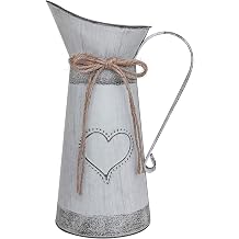 Vintage French Pitcher Vase - Metal Rustic Decorative Galvanized Tin Country Primitive Jug - 11"H