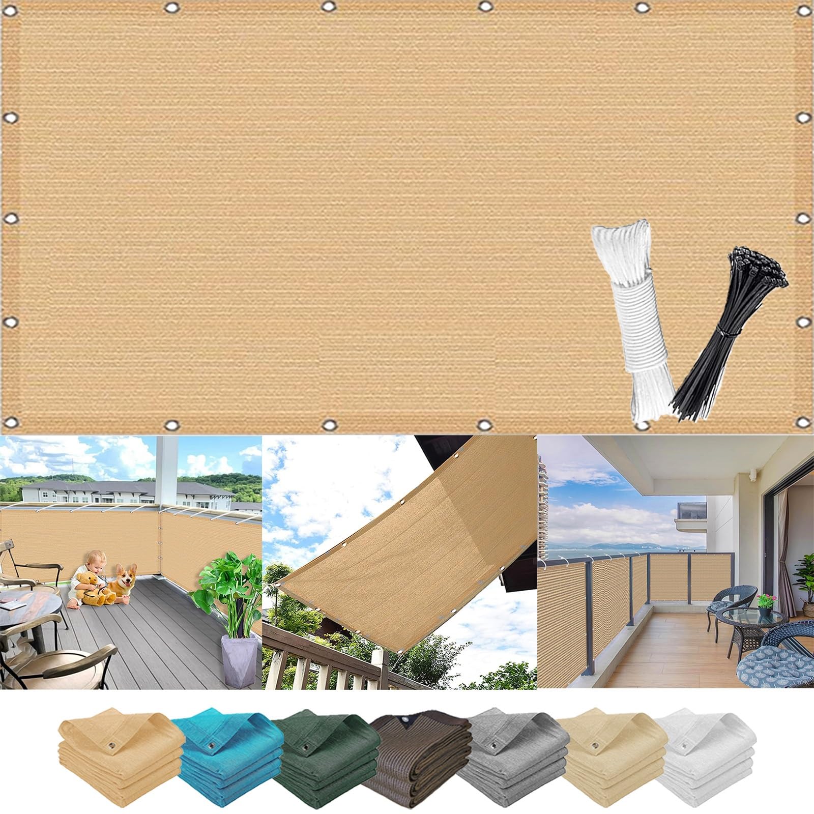 KLGFBDC Outdoor Balcony Privacy Screen 4.5 x 10 m UV Resistant Dustproof TearResistant Polyethylene Guaranteed Material Sunshade with Grommets & Rope Sand Yellow