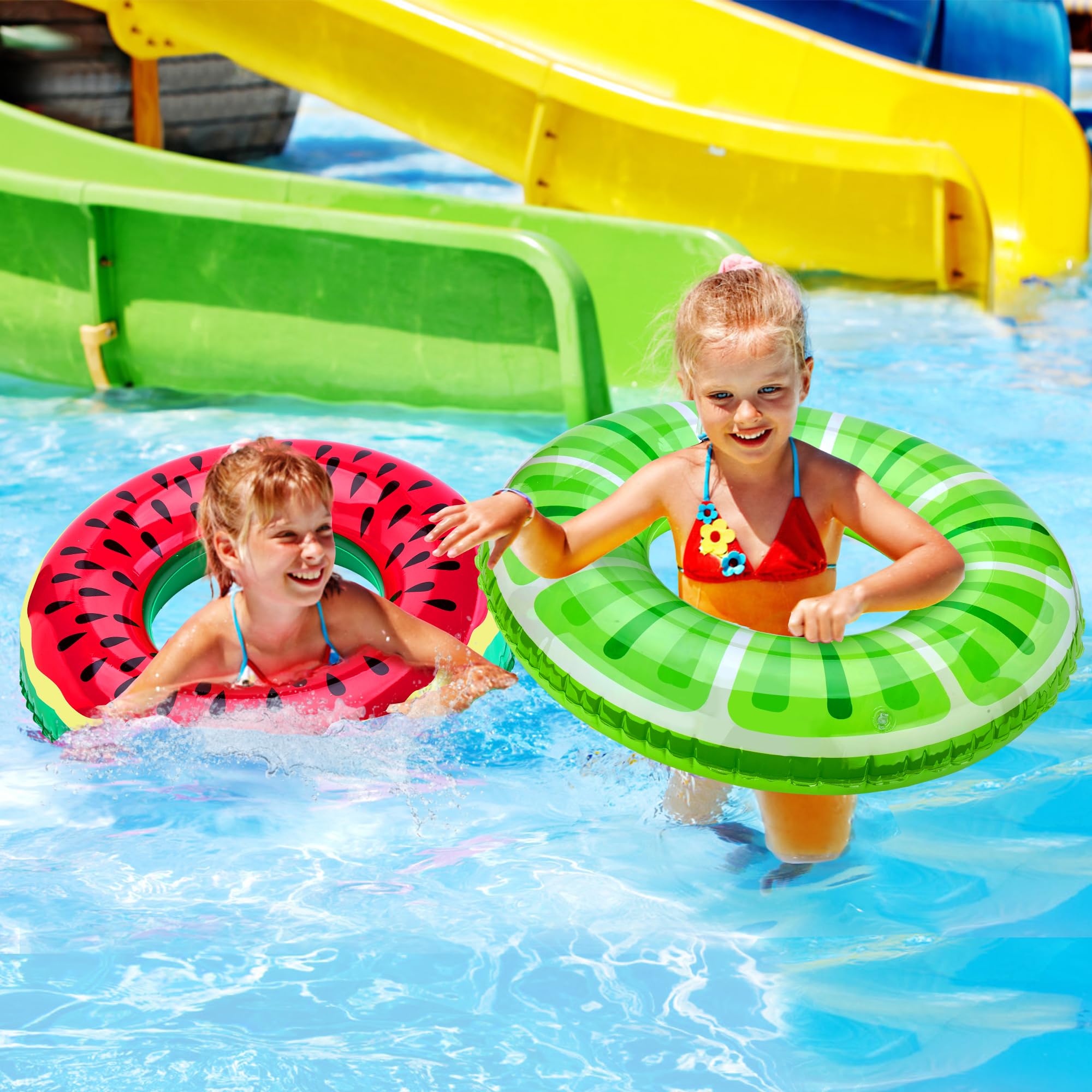 Chennyfun 6 PCS Ciambella Salvagente Frutta, Anello da Nuoto Frutta Gonfiabile per Bambini e Adulti Set, con Motivo di Fruit, con Pallone da Spiaggia per Nuotare Spiaggia Festa Decorazione per Feste