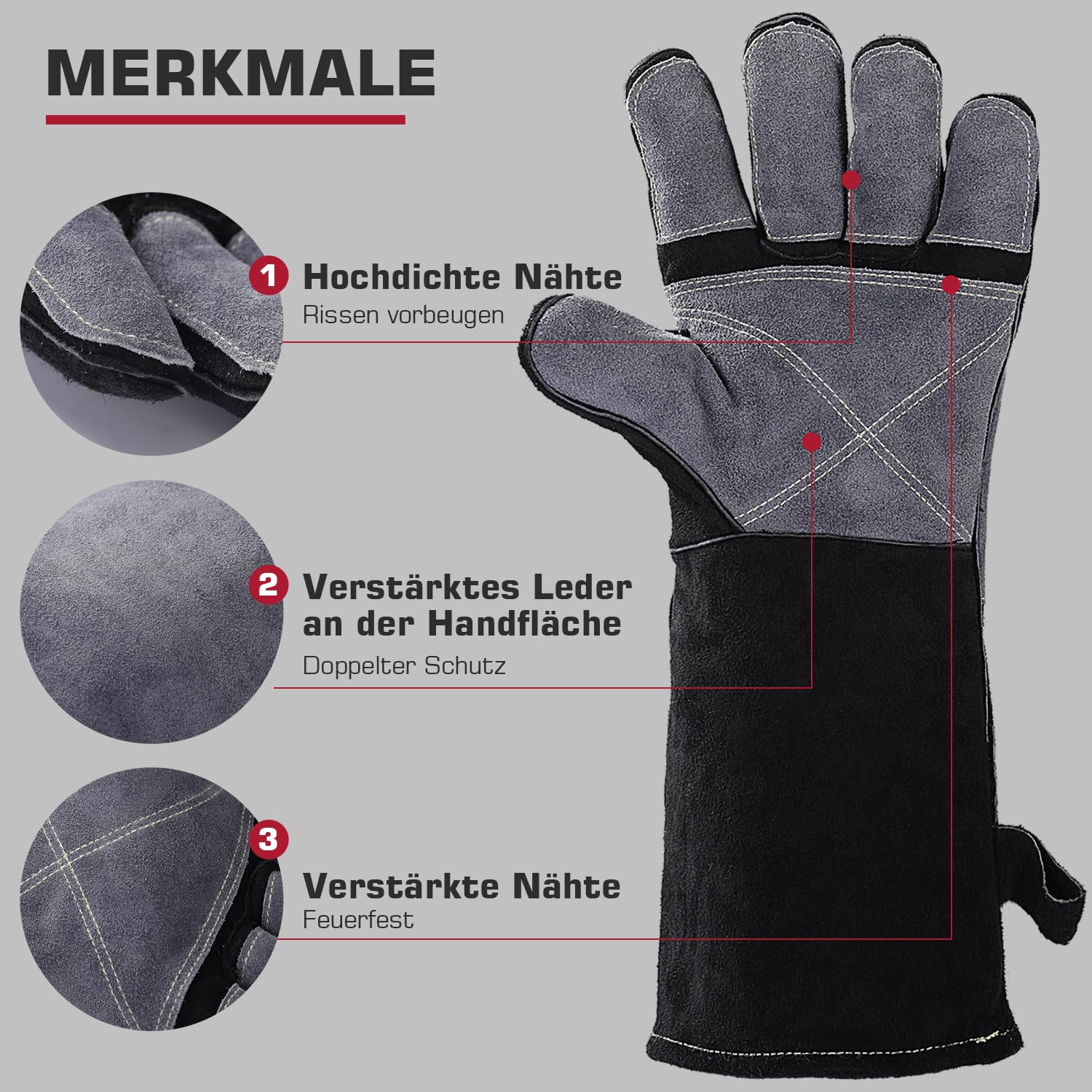 ARCCAPTAIN Schweißerhandschuhe Handschuhe Grillhandschuhe Hitze-/Feuerbeständigkeit von 932 ℉ für Schutzarbeit bei Stick, Mig, Forge, BBQ, Grill, Kamin, Back und Herdarbeiten