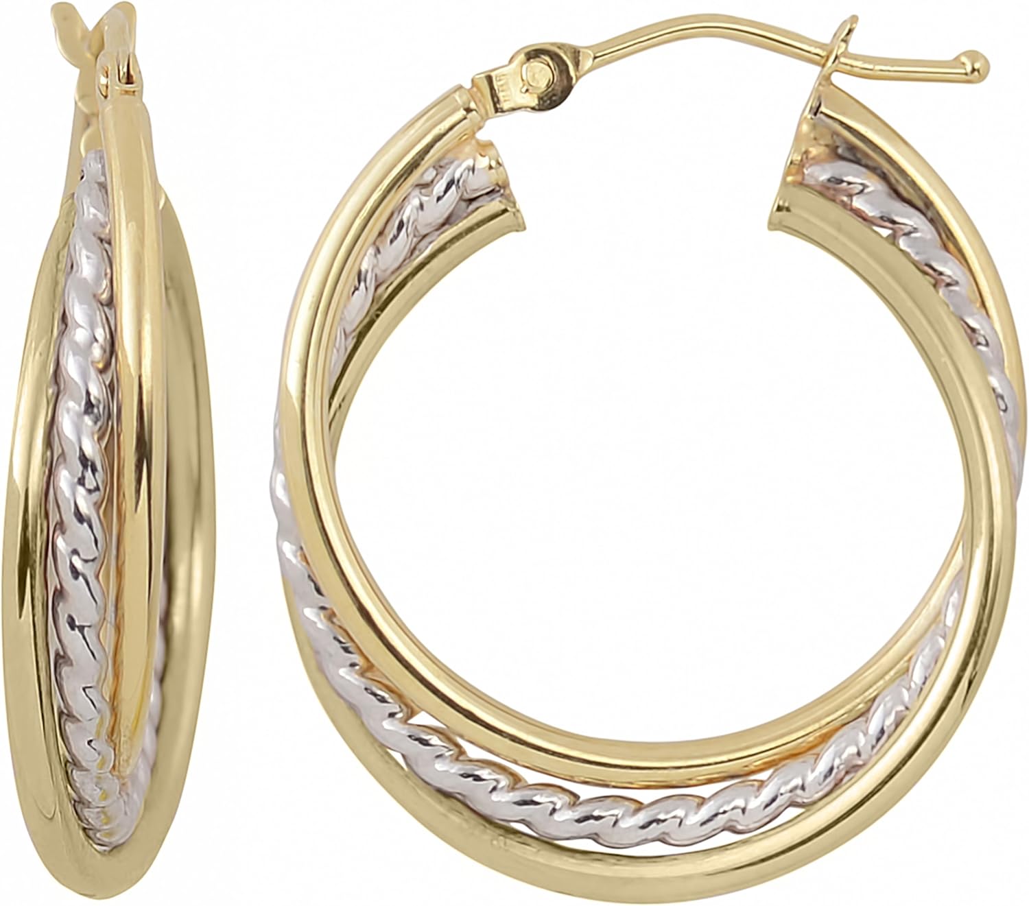 Kooljewelry 10k Two-tone Gold Overlapping Round Hoop Earrings