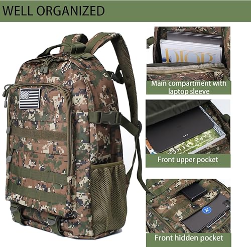 Miniatura 3 de Mochila de camuflaje para niños con parche de bandera de Estados Unidos, mochila escolar táctica impermeable para exteriores, 35L 30L, 35L-tanque,