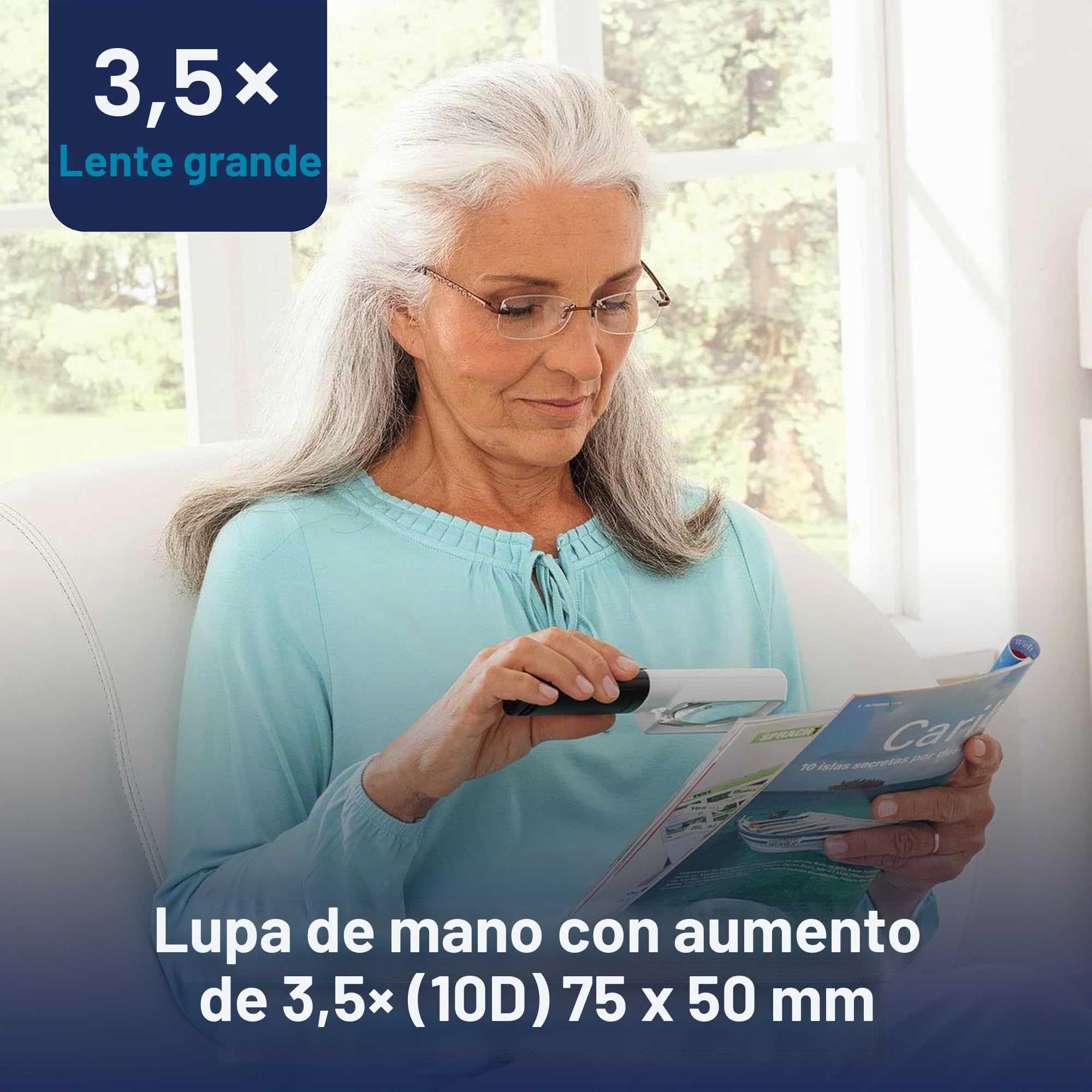 Eschenbach OPTIK MobiluxLED 15113 - Lupa de mano con iluminación LED (75 x 50 mm, aumento de 3,5 x, 75 x 50 mm)