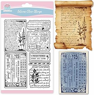 GLOBLELAND Vintage Background Clear Stamp for Scrapbooking Text Texture Silicone Stamps Retro Plants Transparent Stamp for Card Making DIY Embossing Journaling