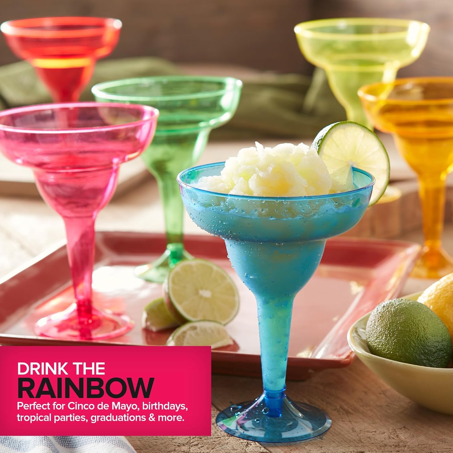 Stock Your Home Multicolor Plastic Margarita Glasses Disposable (Set of 24) Decorations for Cinco de Mayo Parties, Colorful Cocktail Cups for Tropical Party Supplies - Large 12 oz Hurricane Glasses