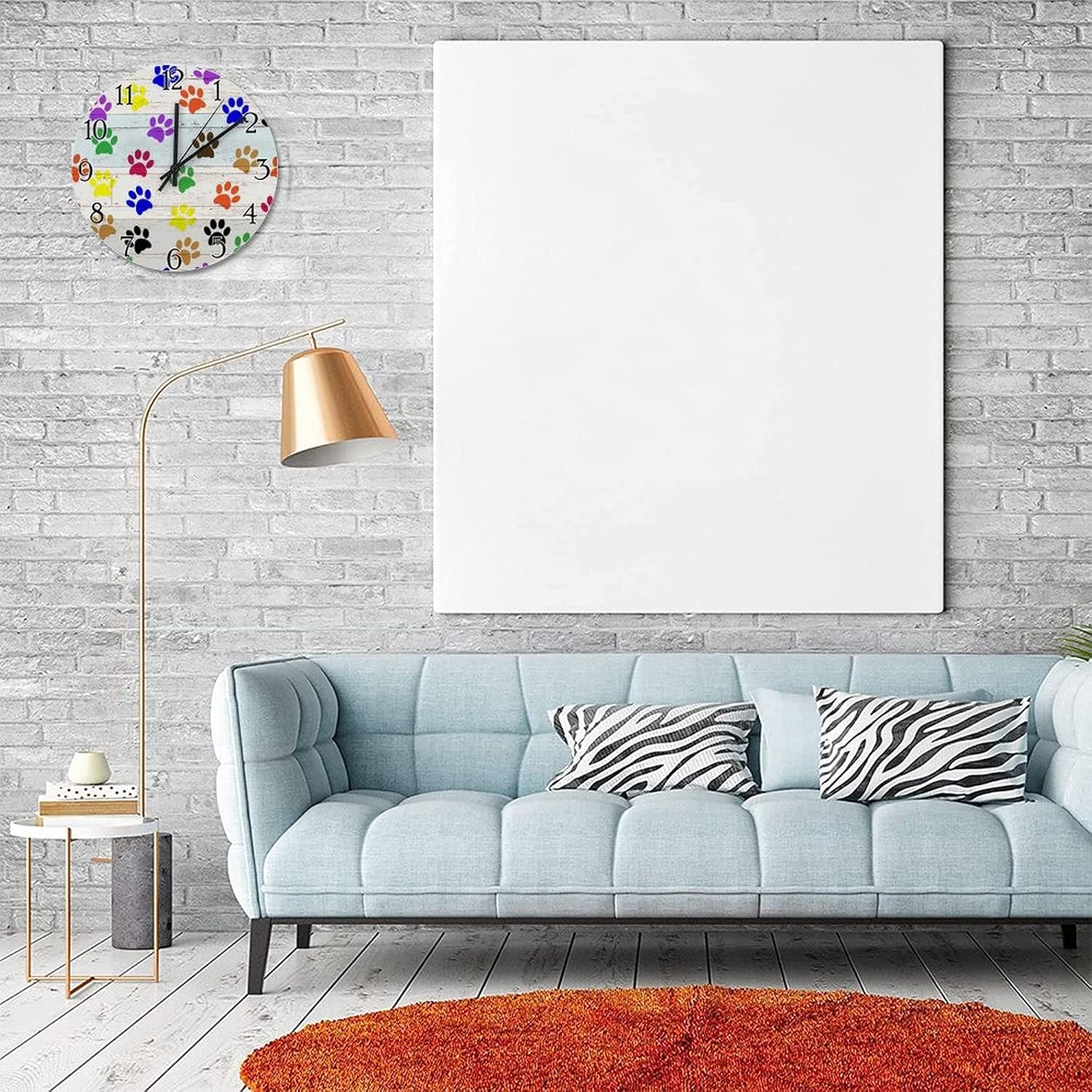 Round Modern Wooden Clocks Paw Prints Animal Pet Dog Design Wall Hanging Battery Operated Silent Non Ticking for Living Room Bedroom Office Kitchen Home Decor Wall Clock 15x15in